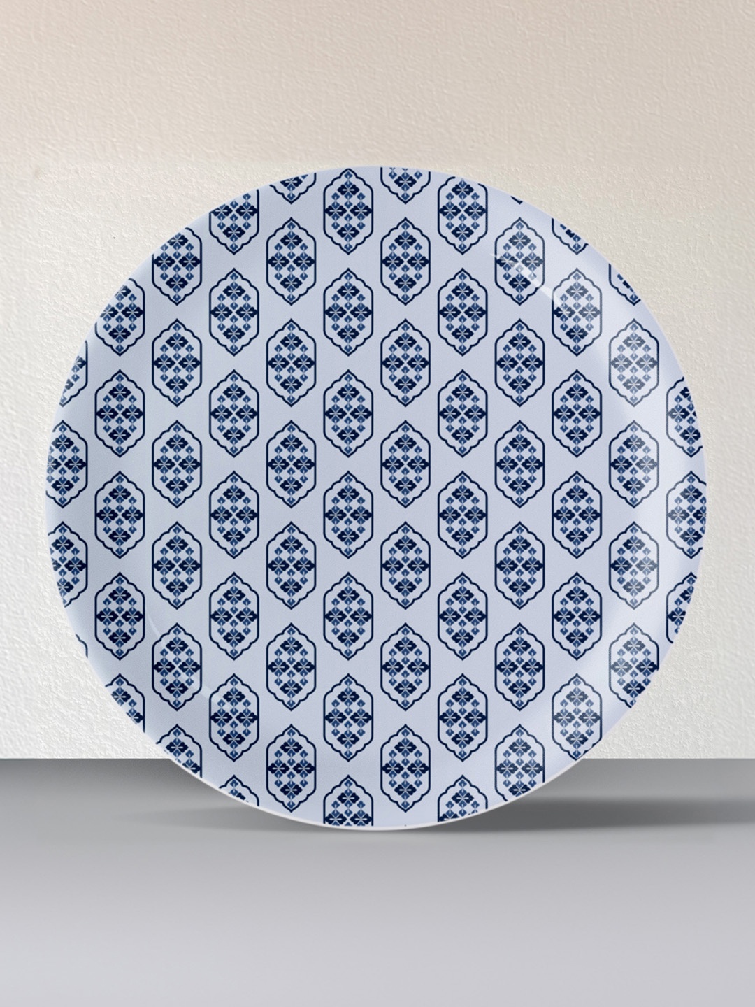 

nestroots White & Blue Geometric Printed Metal Wall Plate