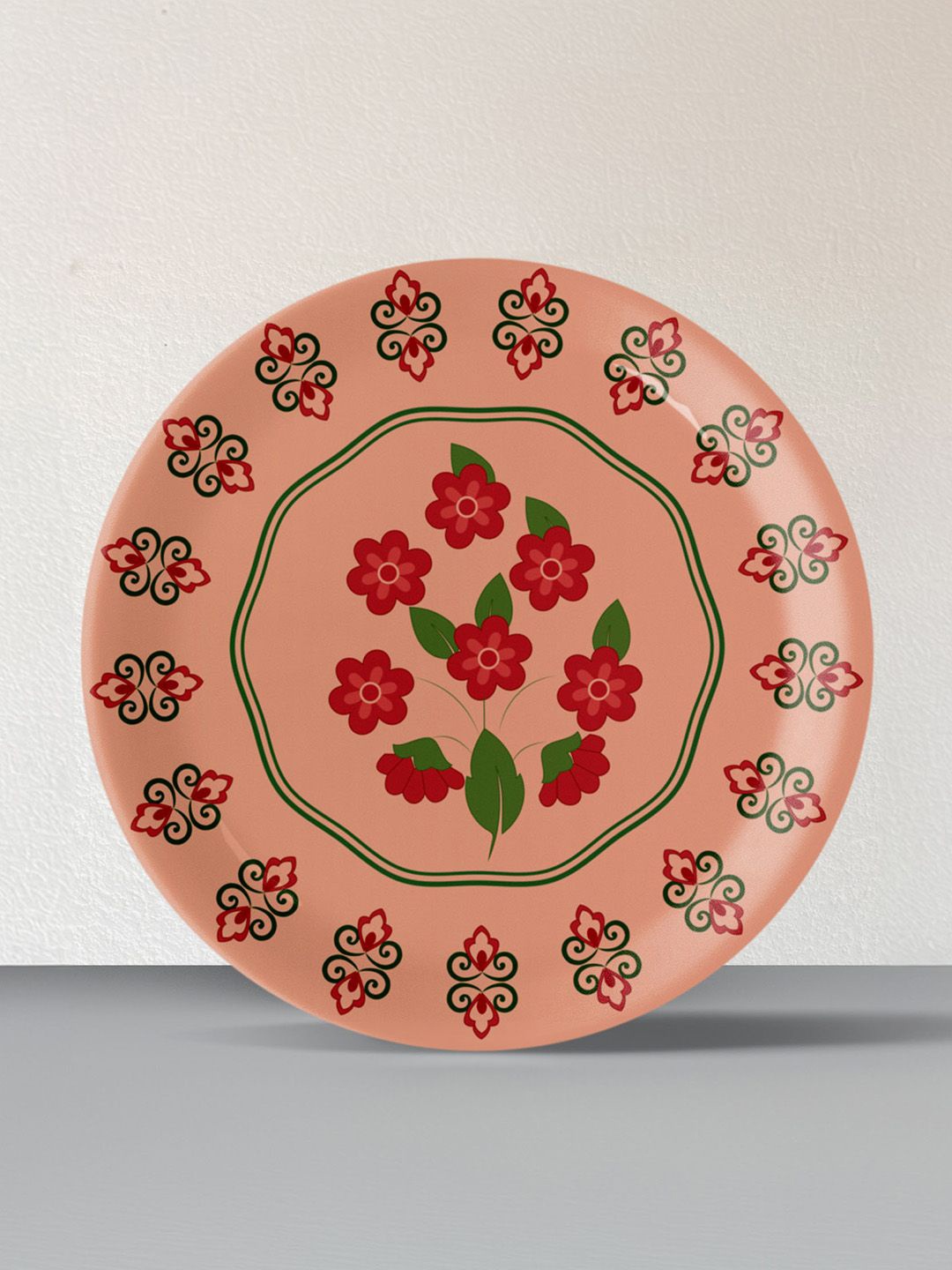 

nestroots Peach Colored & Green Floral Printed Metal Wall Decor