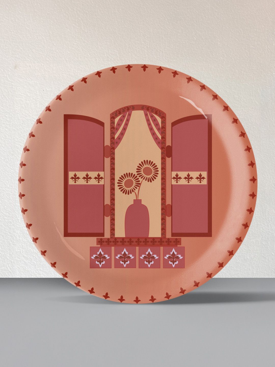 nestroots Vibrant Bohemian Rust & Red Printed Ceramic Wall Decor
