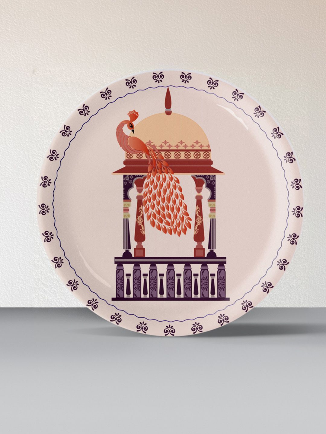 nestroots White & Violet Ceramic Printed Wall Plate Decor