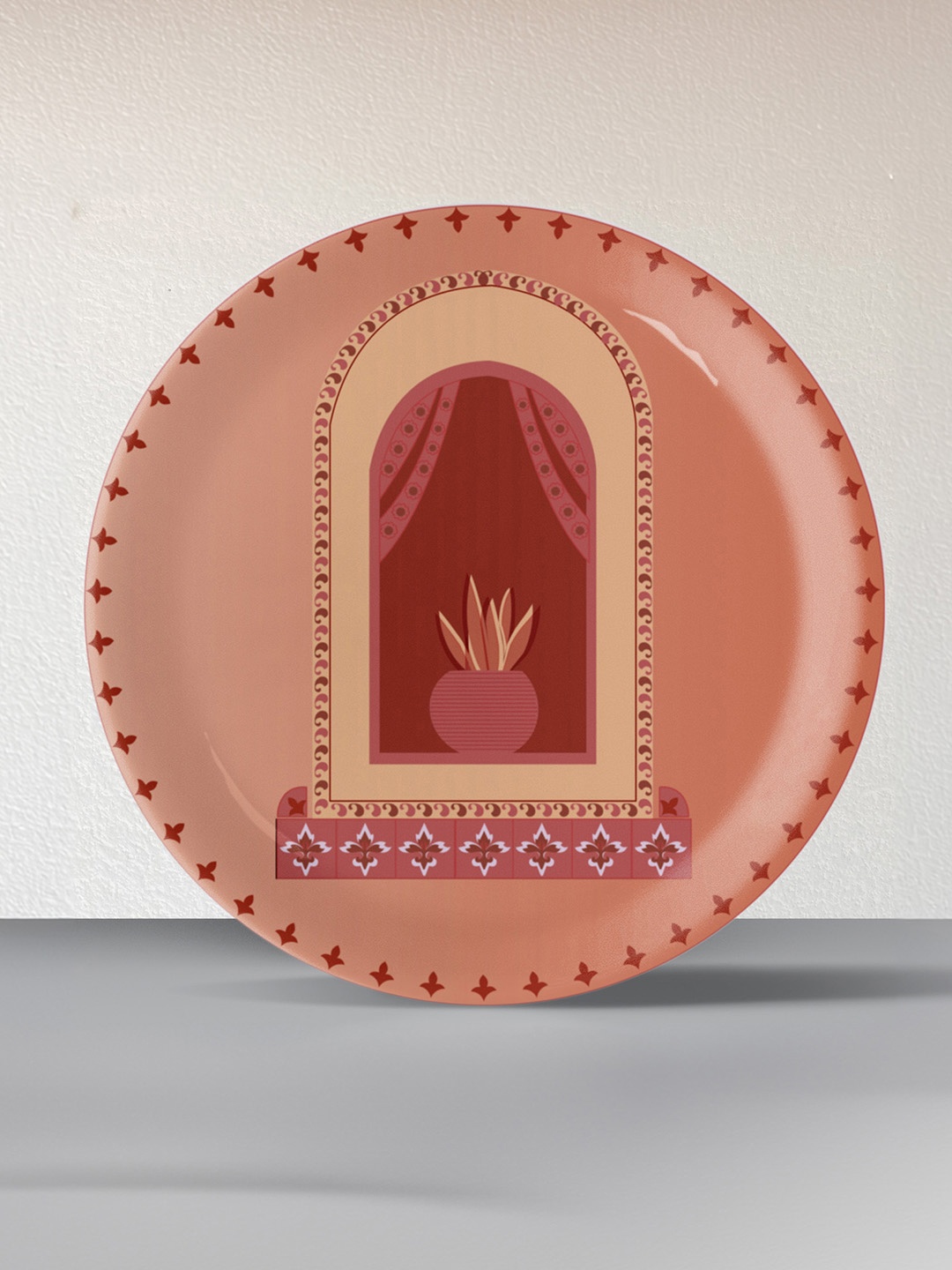 

nestroots Peach Colored & Brown 1 Piecs Printed Ceramic Wall Decors