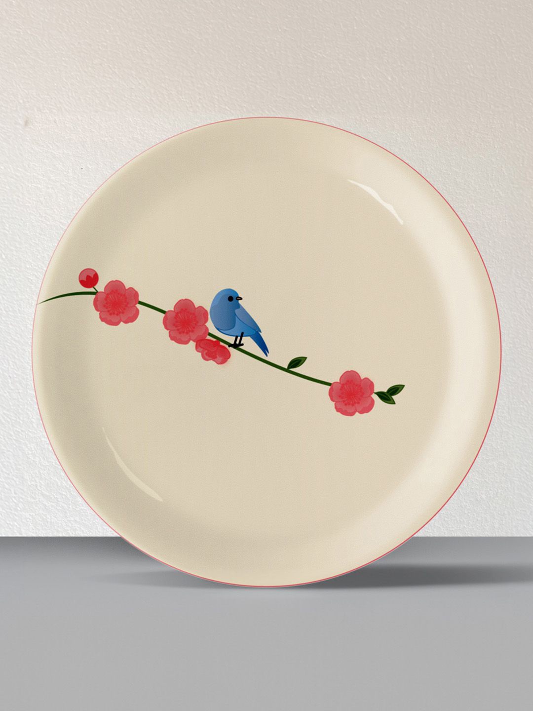 

nestroots Beige 1 Piece Nature Art For Every Corner Cherry Blossom Bird Wall Plates
