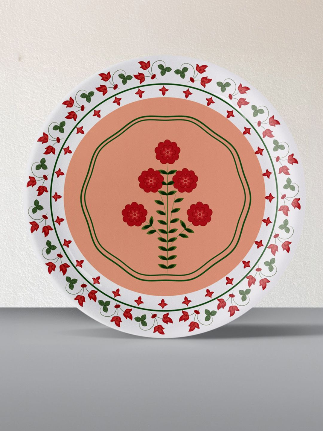 

nestroots White & Peach Tropical Round Printed Metal Wall Plates