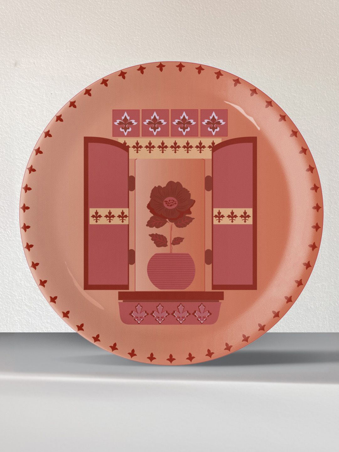

nestroots Bohemian Peach Colored & Brown window flower Printed Porcelain Wall Decor