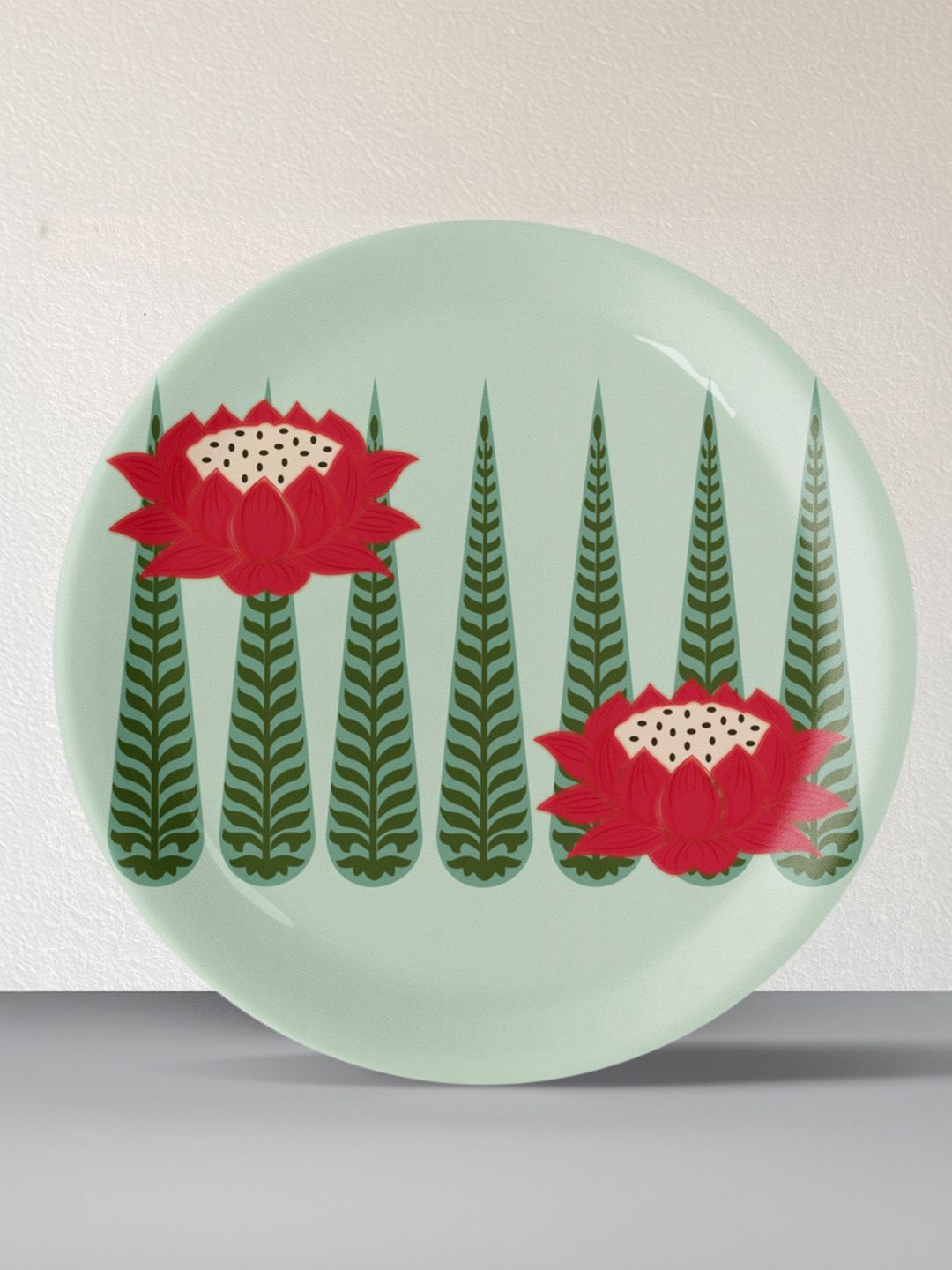 

nestroots Green & Red Ceramic Printed Symbol Of Beauty & Purity Floral Wall Plate Decor