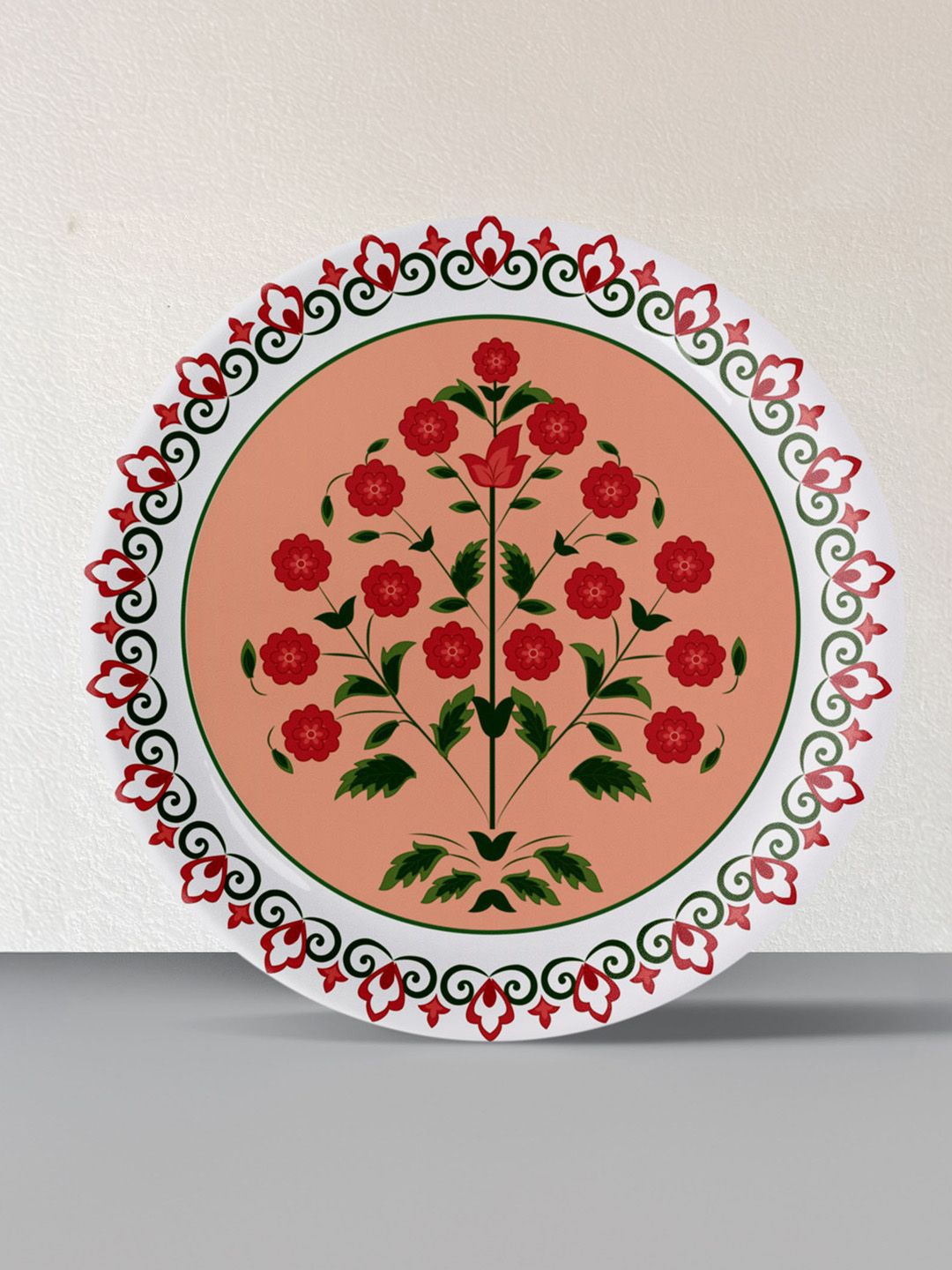 

nestroots Peach Colored & Red Mughal Garden Printed Ceramic Wall Decor