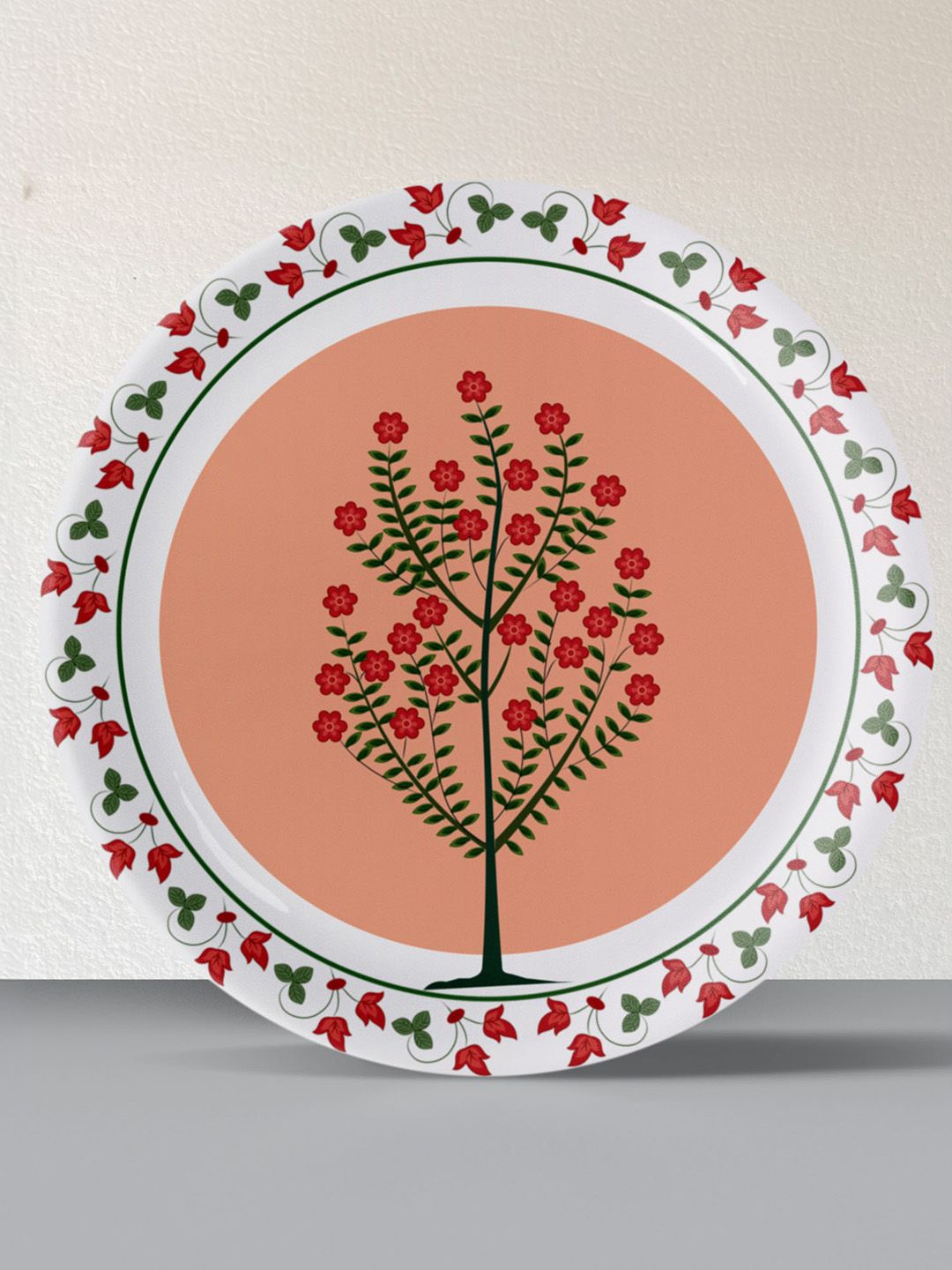

nestroots Orange-Colored & White Mughal Garden Printed Ceramic Wall Plate
