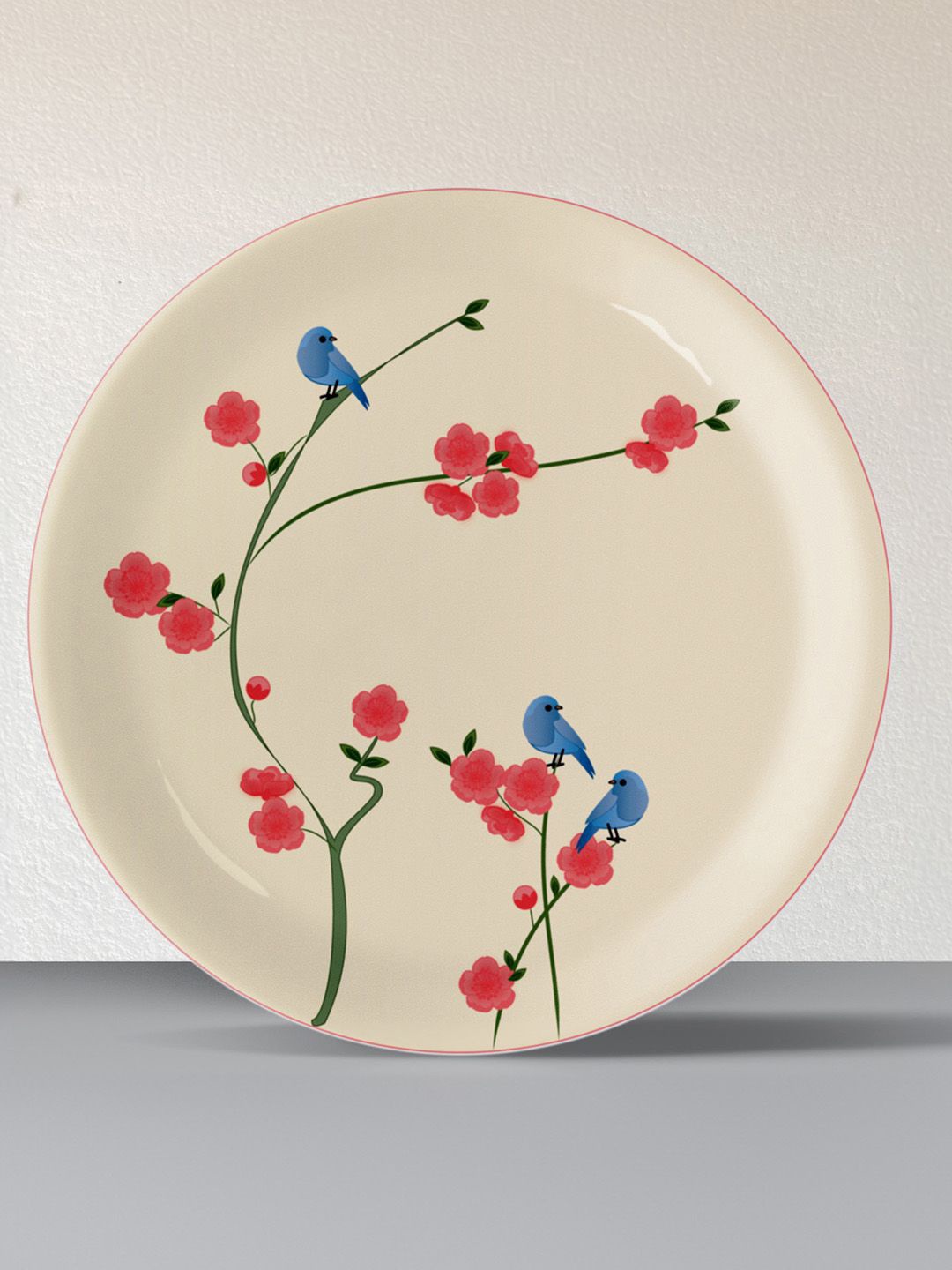 

nestroots White & Red Floral Printed Wall Plates