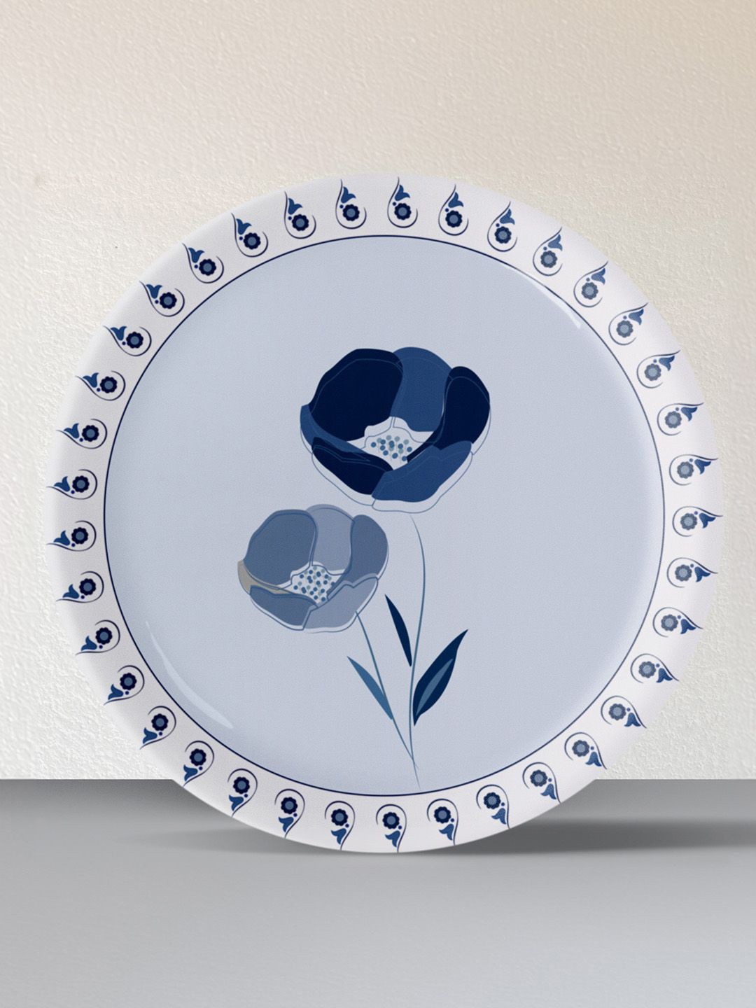 

nestroots White & Blue Geometric Printed Metal Wall Plates