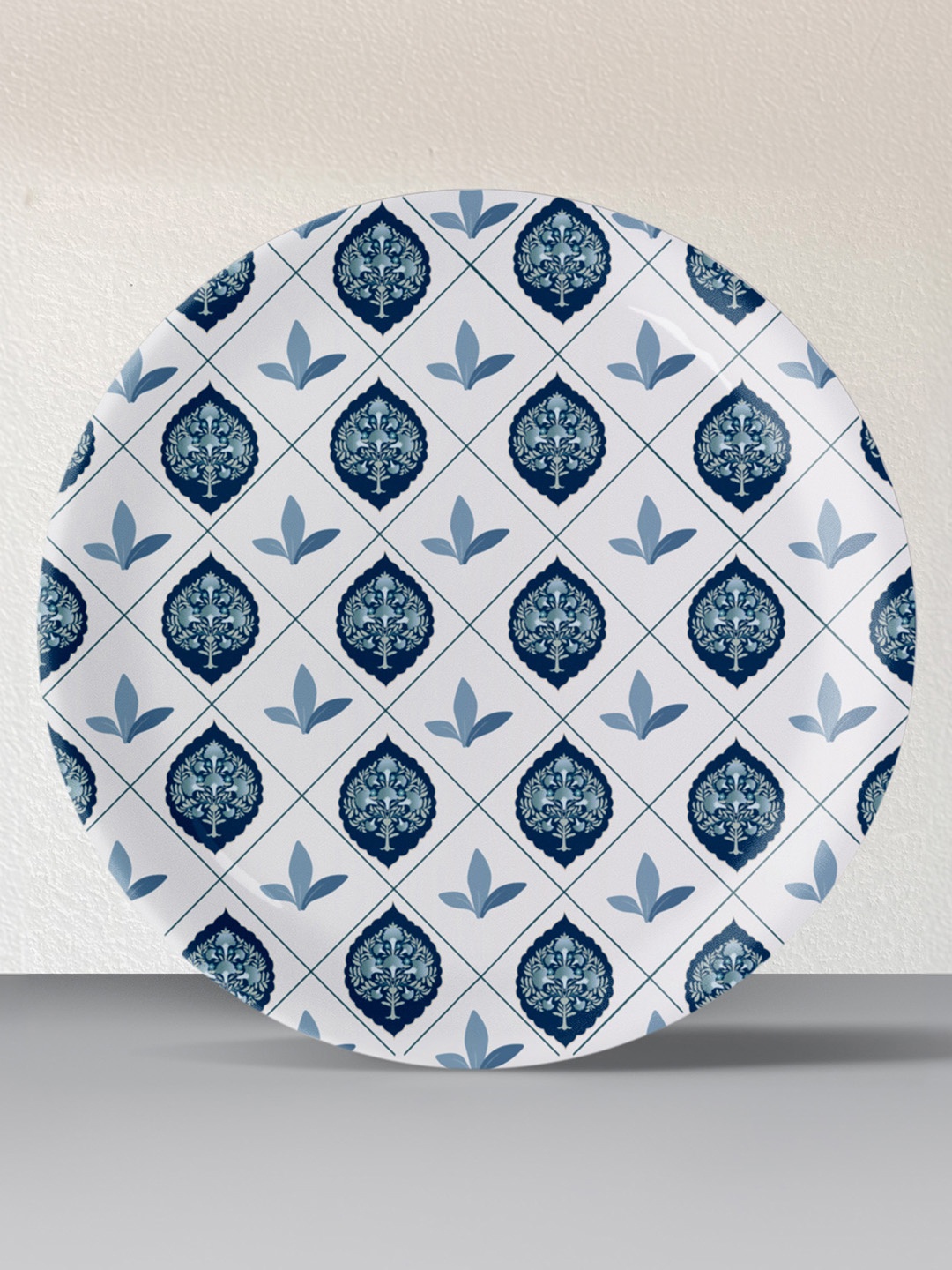 

nestroots Elegant White & Blue 1 Piece Printed Ceramic Wall Plates