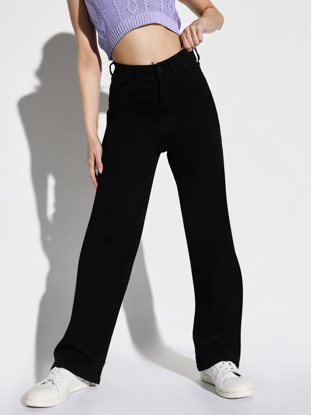 

SHOWOFF Women Comfort Wide Leg Mid-Rise Stretchable Jeans, Black