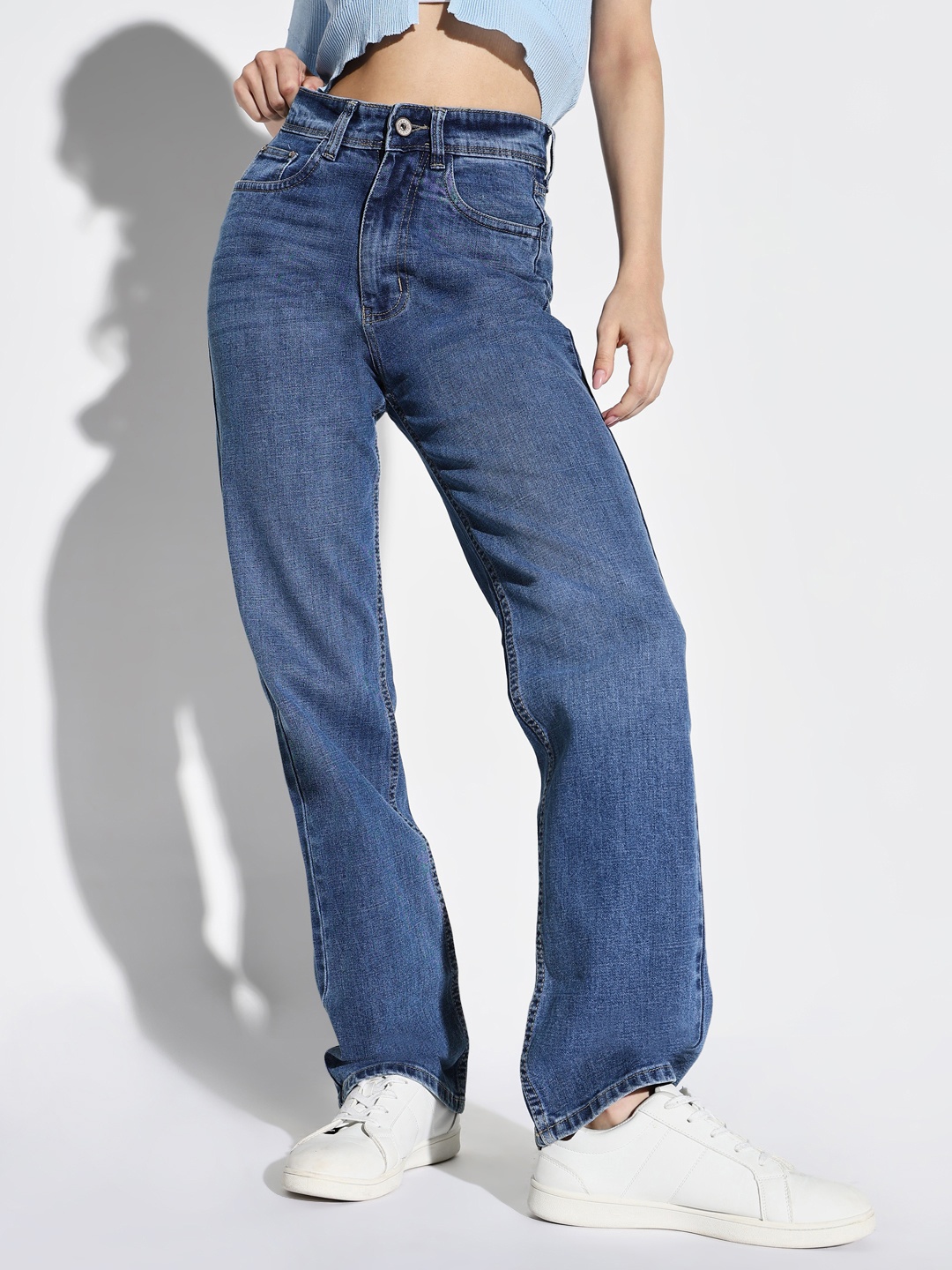 

SHOWOFF Women Comfort Wide Leg Light Fade Stretchable Jeans, Blue