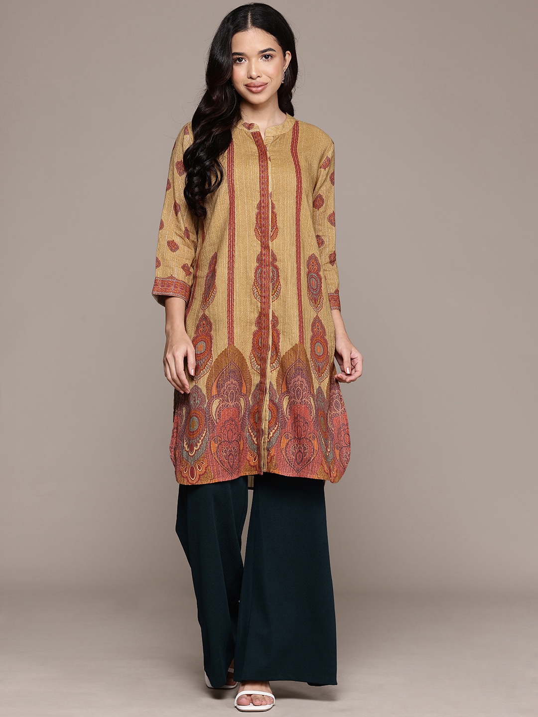

aarke Ritu Kumar Ethnic Motifs Printed Kurta, Mustard