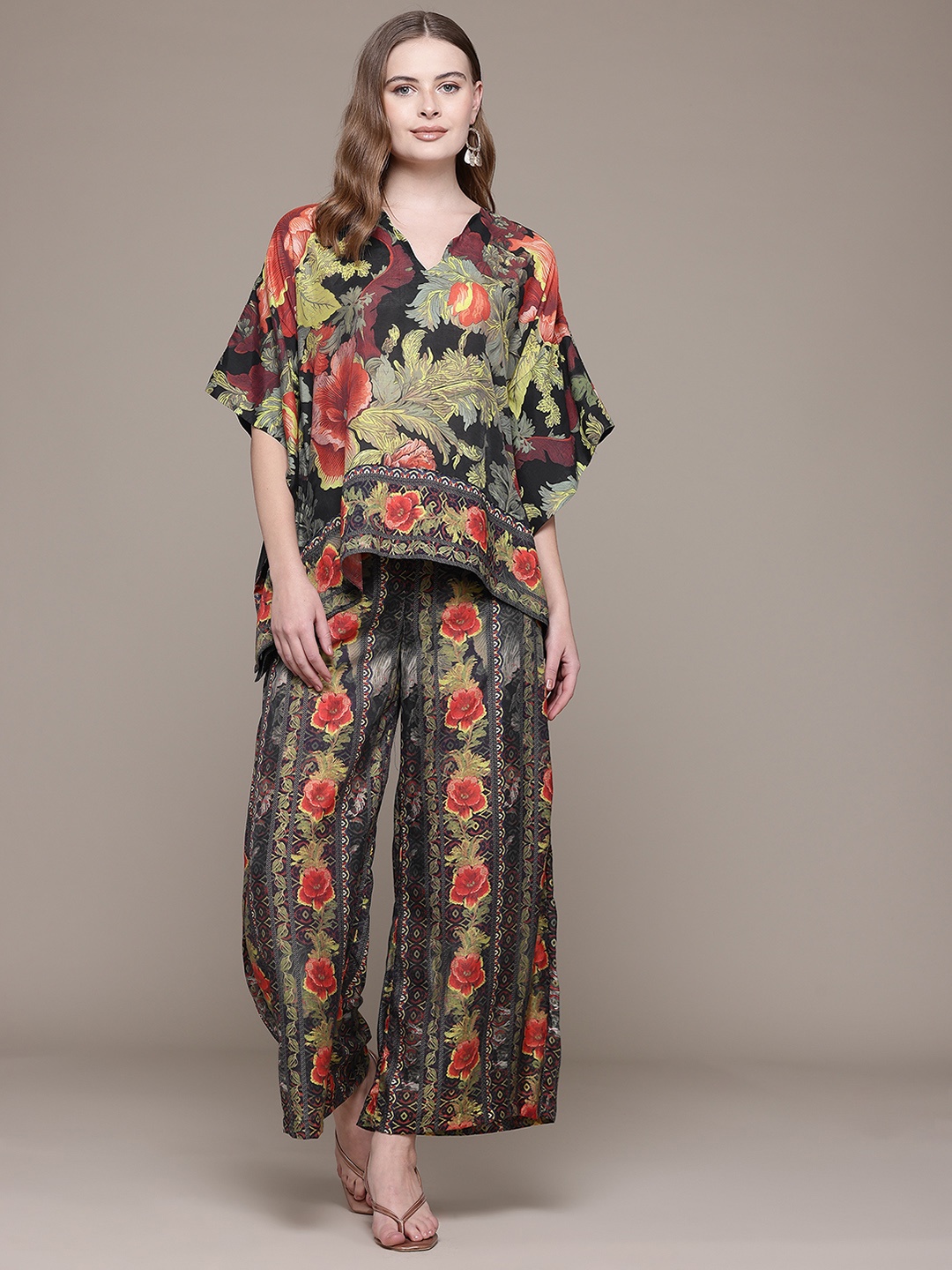 

aarke Ritu Kumar Floral Printed Kaftan Top with Palazzos, Green