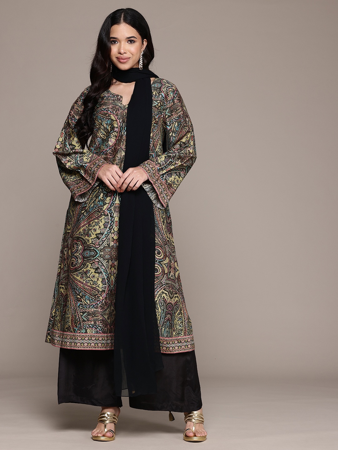 

aarke Ritu Kumar Paisley Printed Kurta with Trousers & With Dupatta, Black