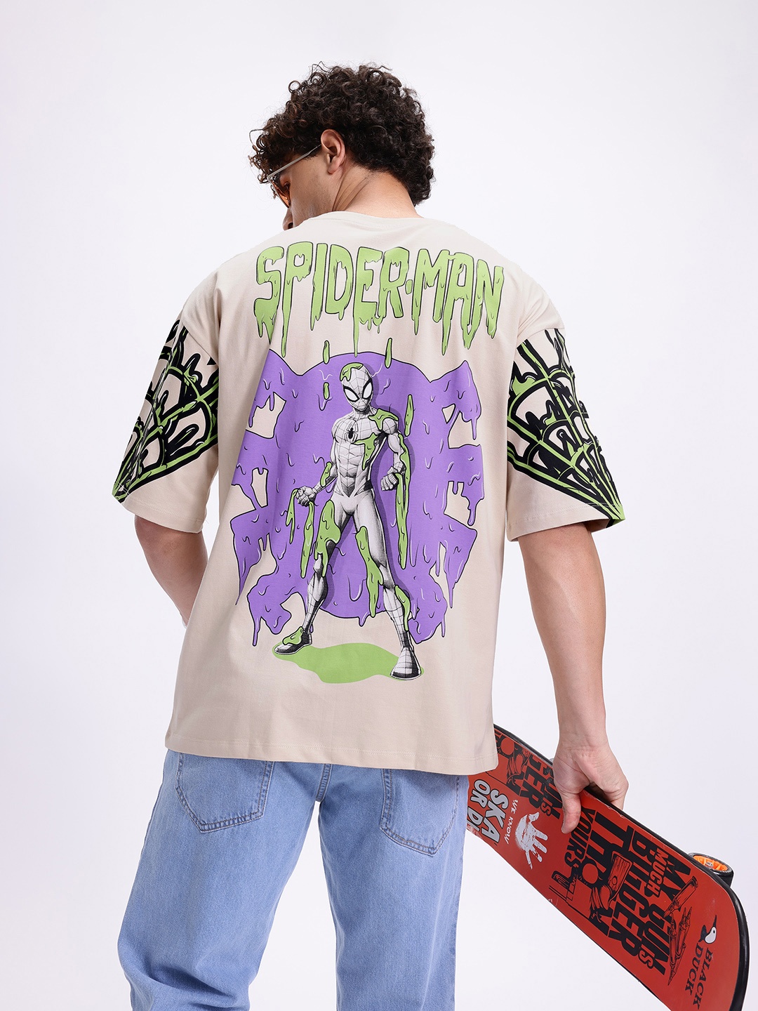 

Kook N Keech Marvel Spiderman Printed Cotton Oversized T-shirt, Beige