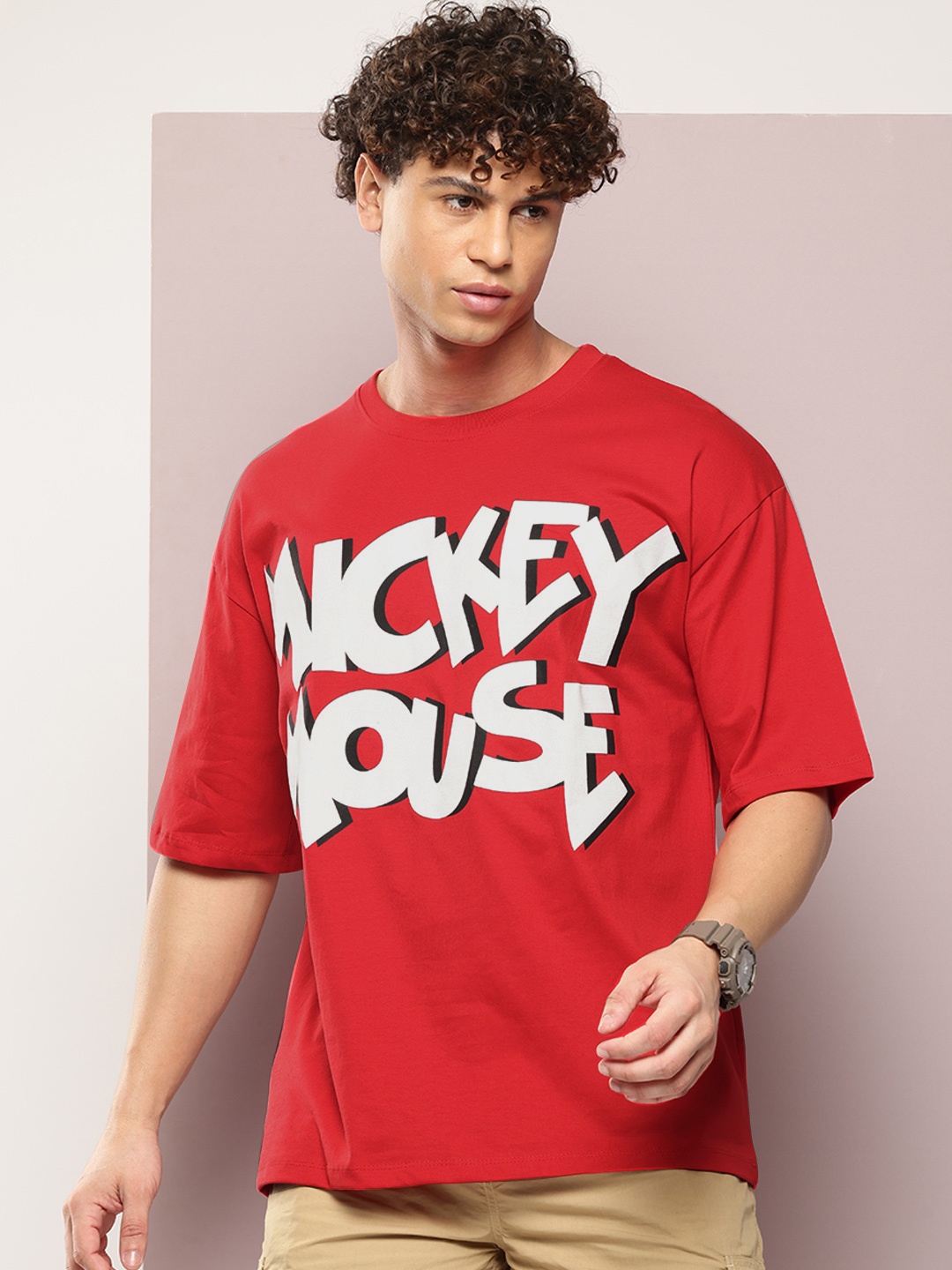 

Kook N Keech Disney Mickey Mouse Print Oversize Pure Cotton T-shirt, Red