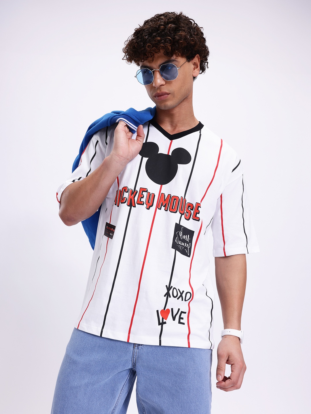 

Kook N Keech Disney Mickey Mouse Striped Oversize Pure Cotton T-shirt, White