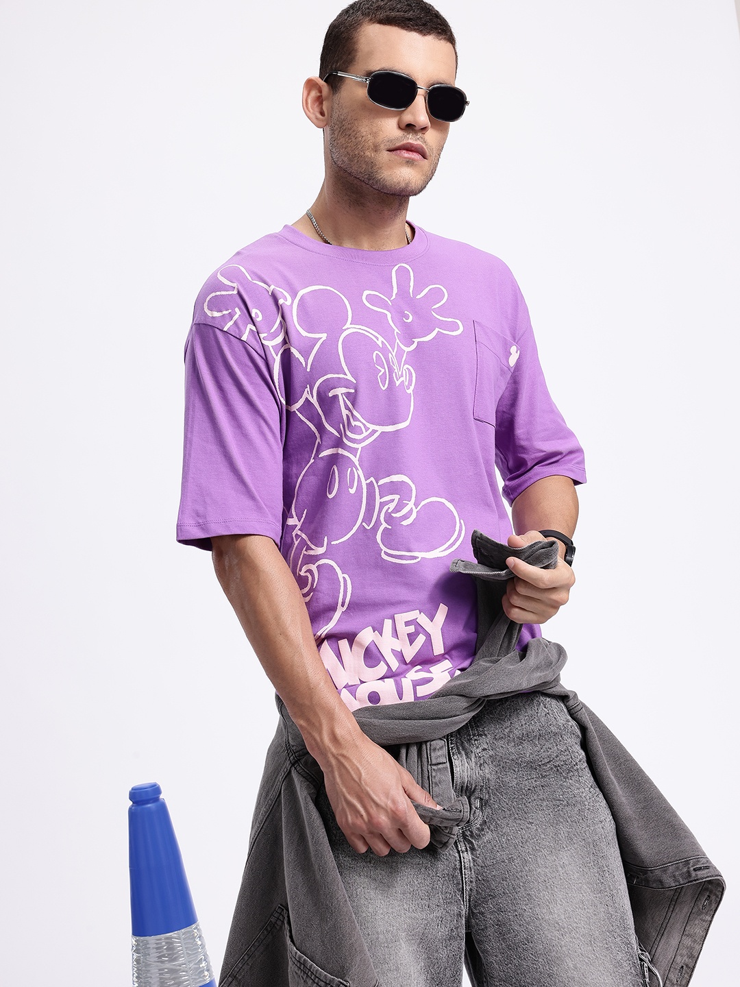 

Kook N Keech Disney Men Mickey Mouse Printed Pure Cotton Oversized T-shirt, Purple