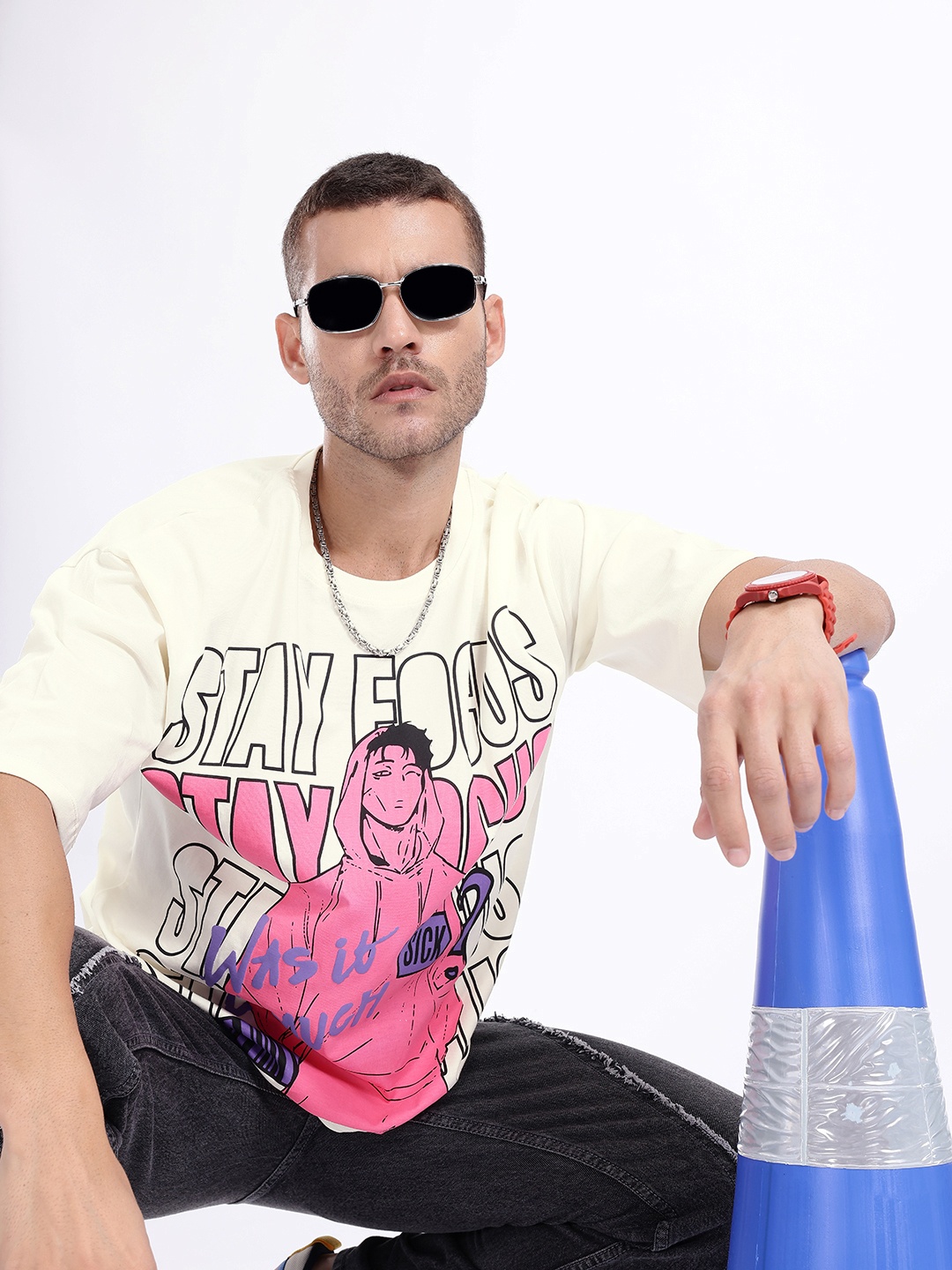 

Kook N Keech Graphic & Typography Print Drop-Sleeves Pure Cotton Oversized T-shirt, Off white