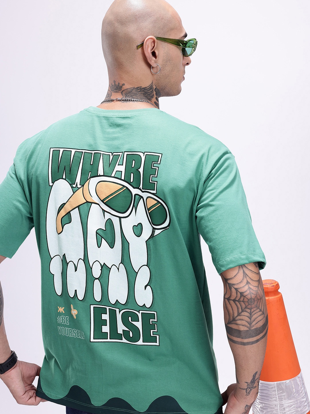 

Kook N Keech Printed Drop-Shoulder Sleeves Oversized Pure Cotton T-shirt, Green