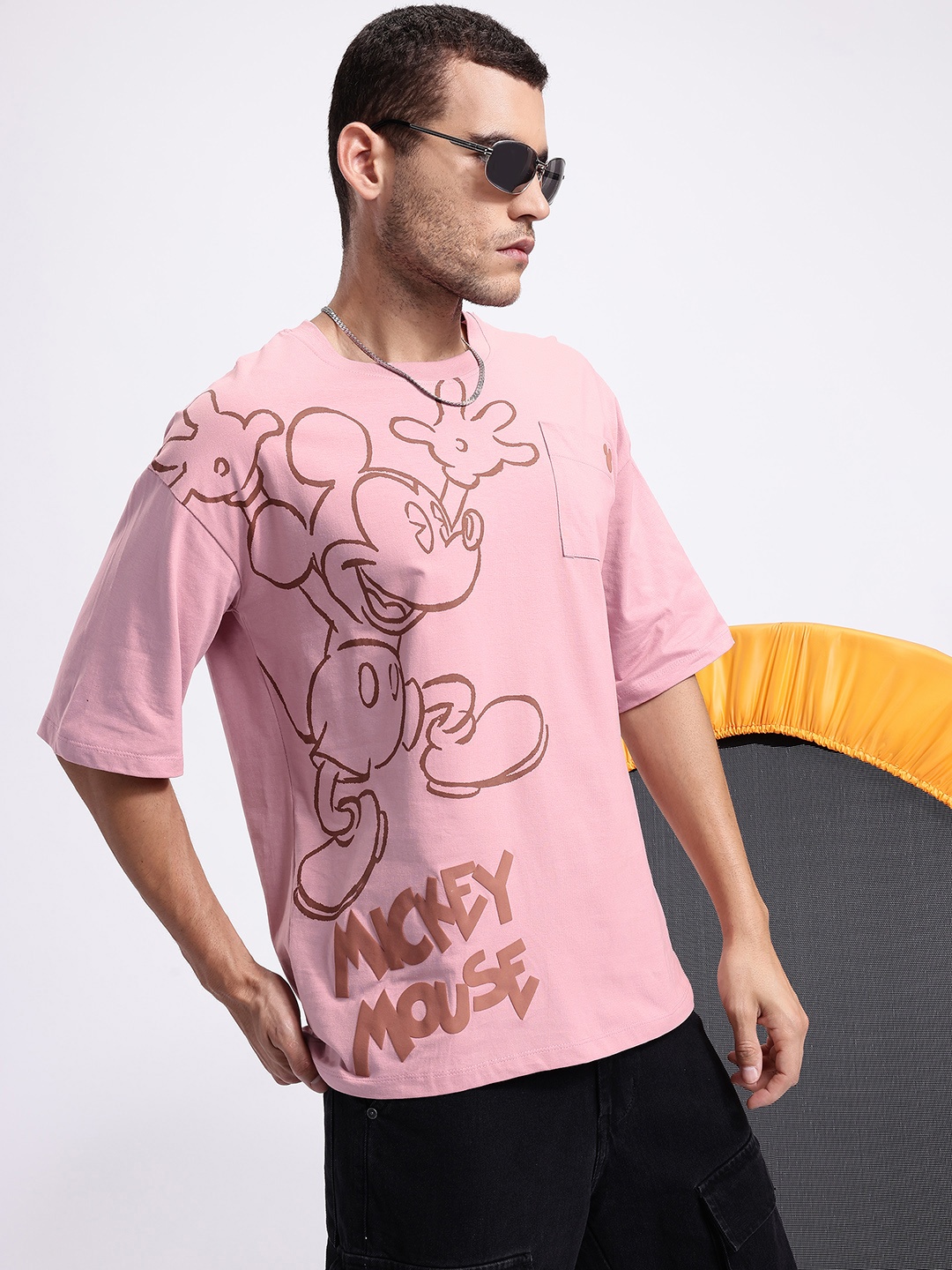 

Kook N Keech Disney Men Mickey Mouse Printed Pure Cotton Oversized T-shirt, Pink