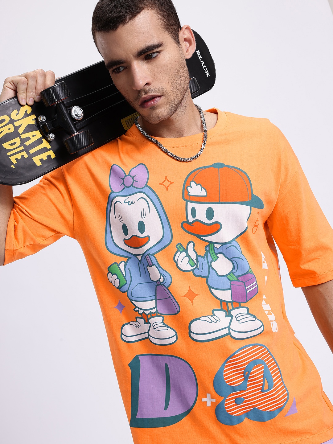 

Kook N Keech Disney Men Donald Duck Printed Pure Cotton Oversized T-shirt, Orange