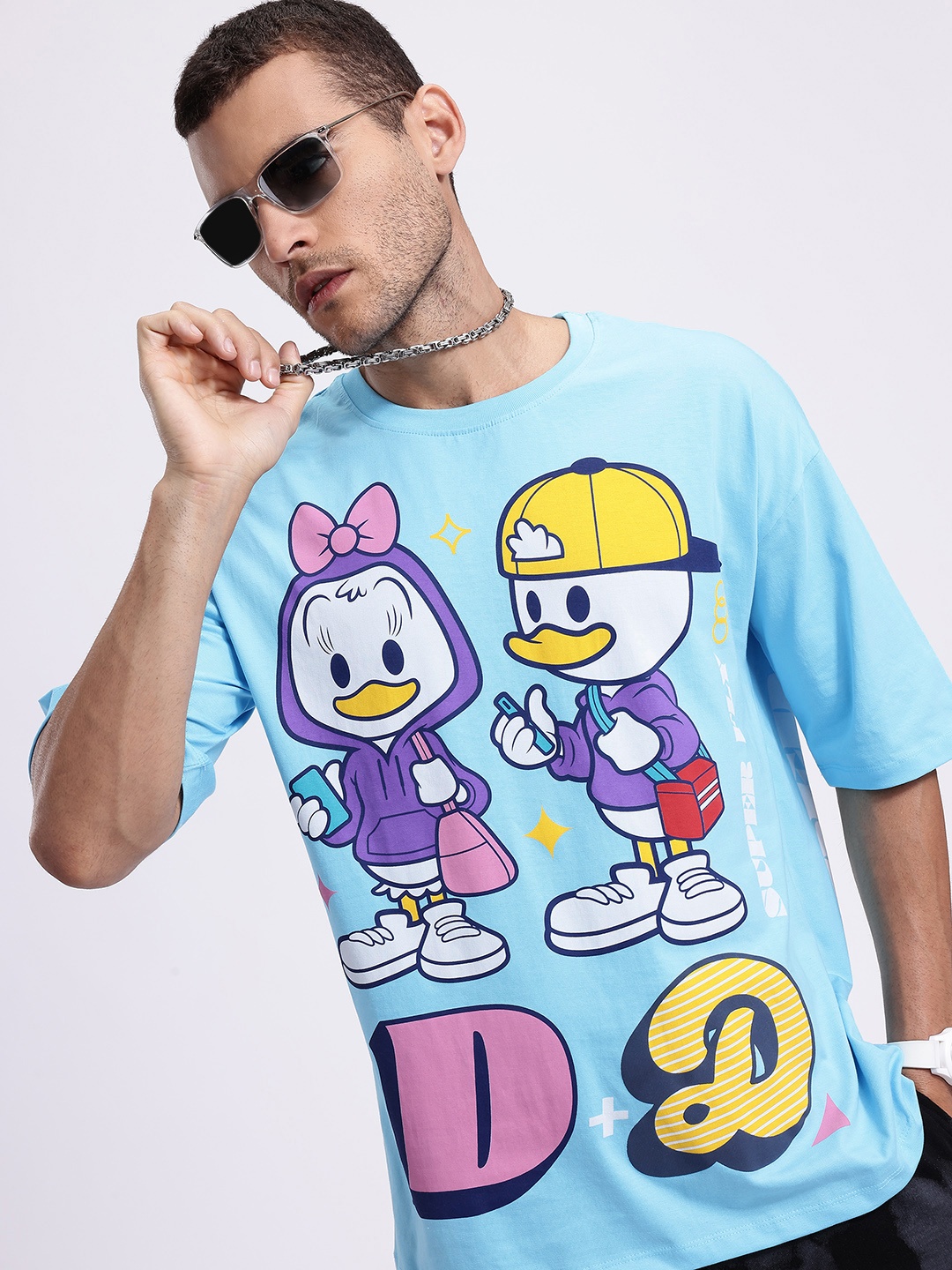 

Kook N Keech Disney Men Donald Duck Printed Pure Cotton Oversized T-shirt, Blue