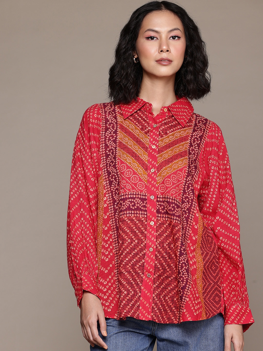 

aarke Ritu Kumar Bandhani Printed Casual Shirt, Red