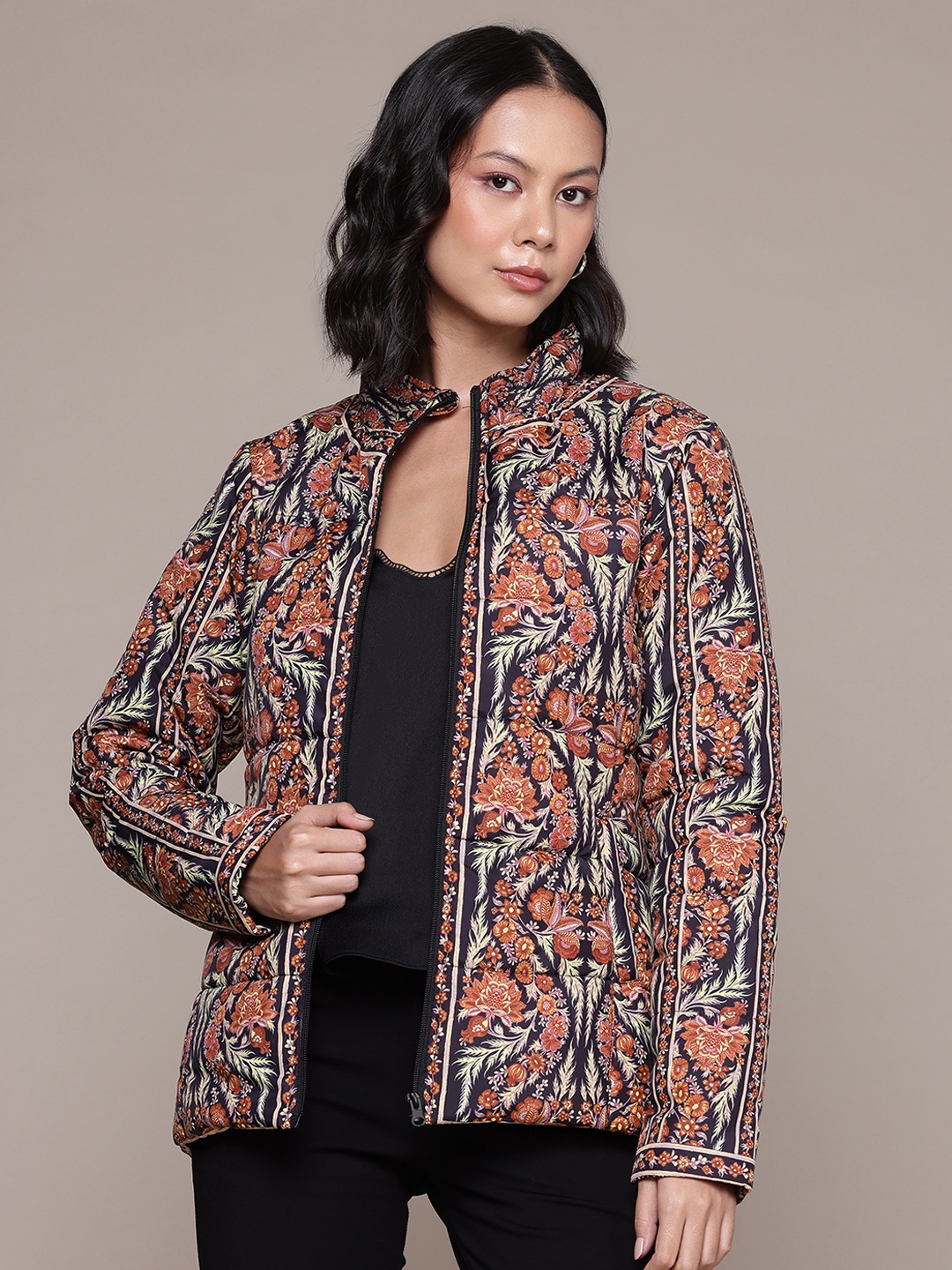 

aarke Ritu Kumar Floral Printed Puffer Jacket, Black