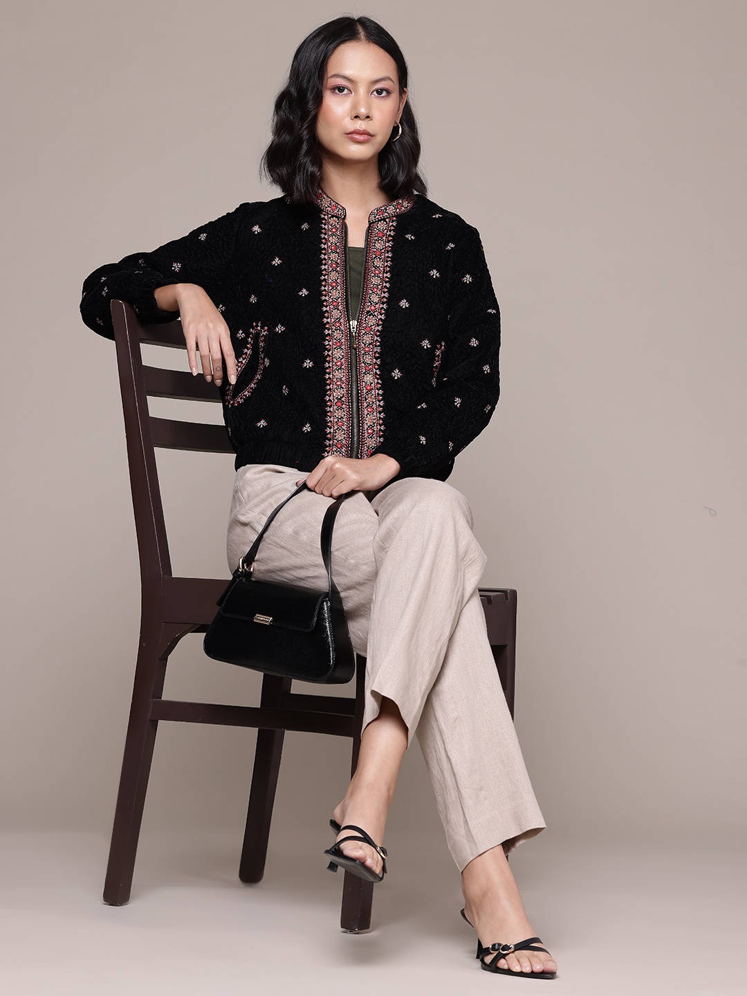

aarke Ritu Kumar Floral Embroidered Tailored Jacket, Black
