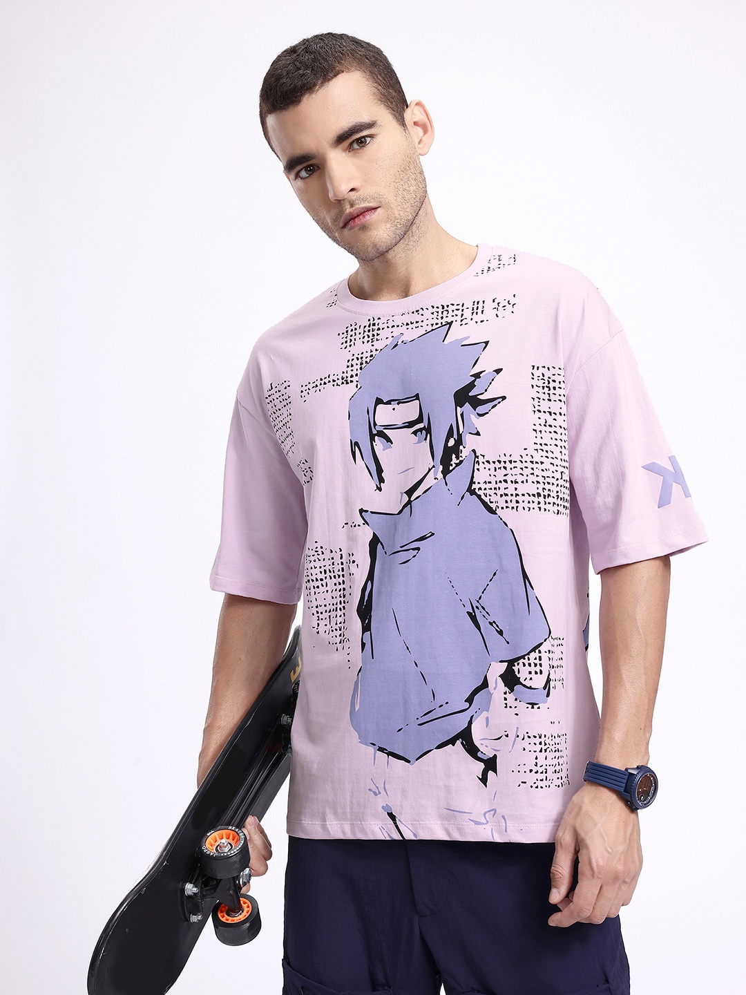 

Kook N Keech Men Printed Pure Cotton Oversized T-shirt, Lavender