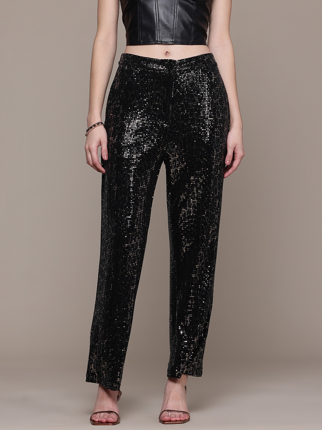 

Label Ritu Kumar Women Embellished Straight Fit Trousers, Black
