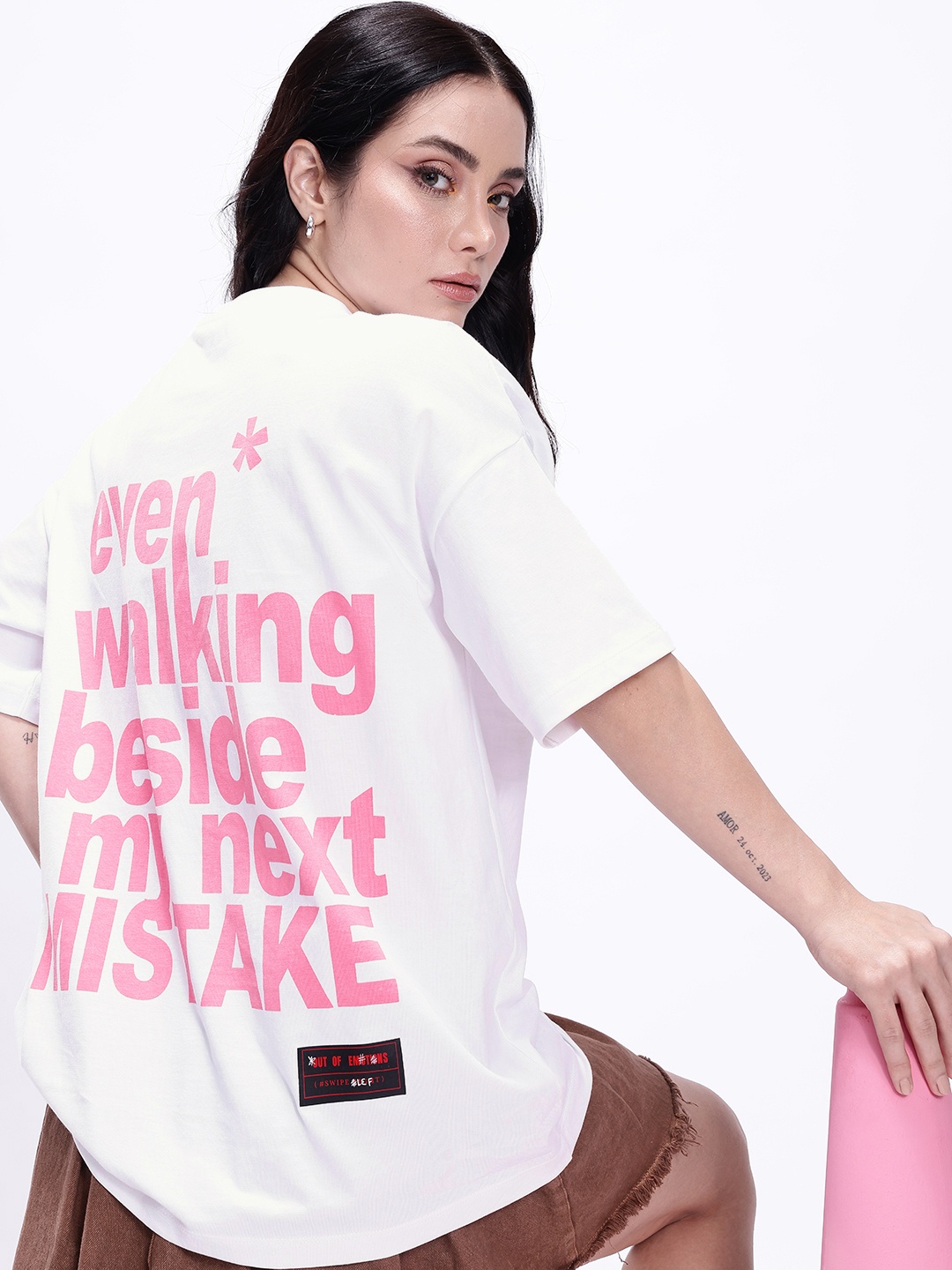 Kook N Keech Oversized Fit Typography Printed Pure Cotton T-shirt, White