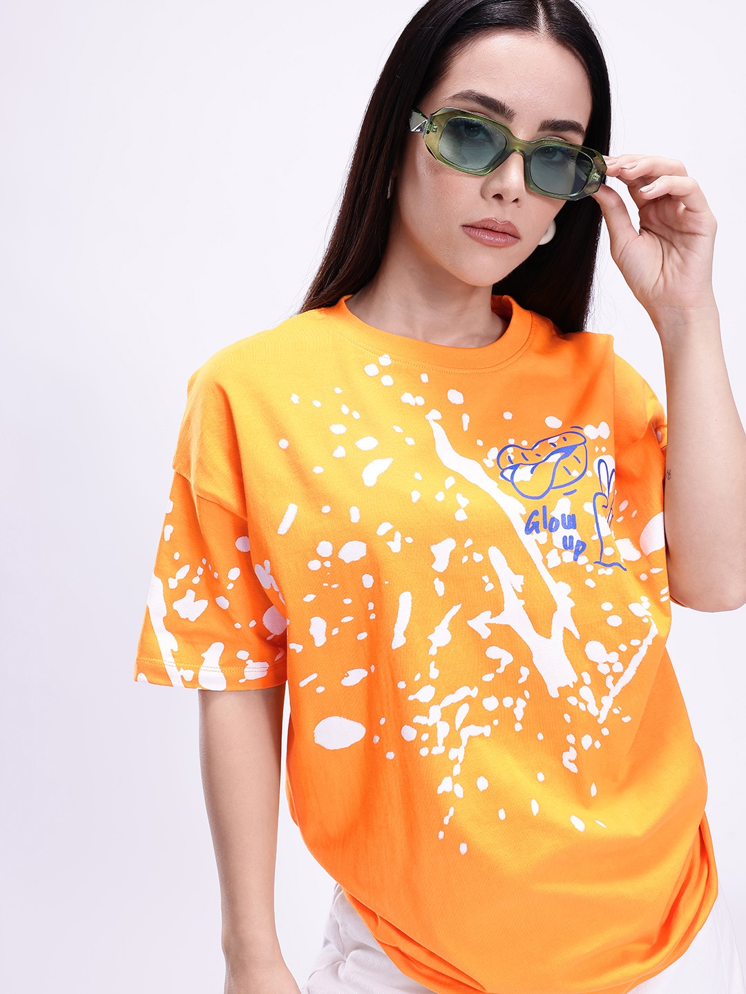

Kook N Keech Abstract Printed Drop-Shoulder Sleeves Pure Cotton T-shirt, Orange