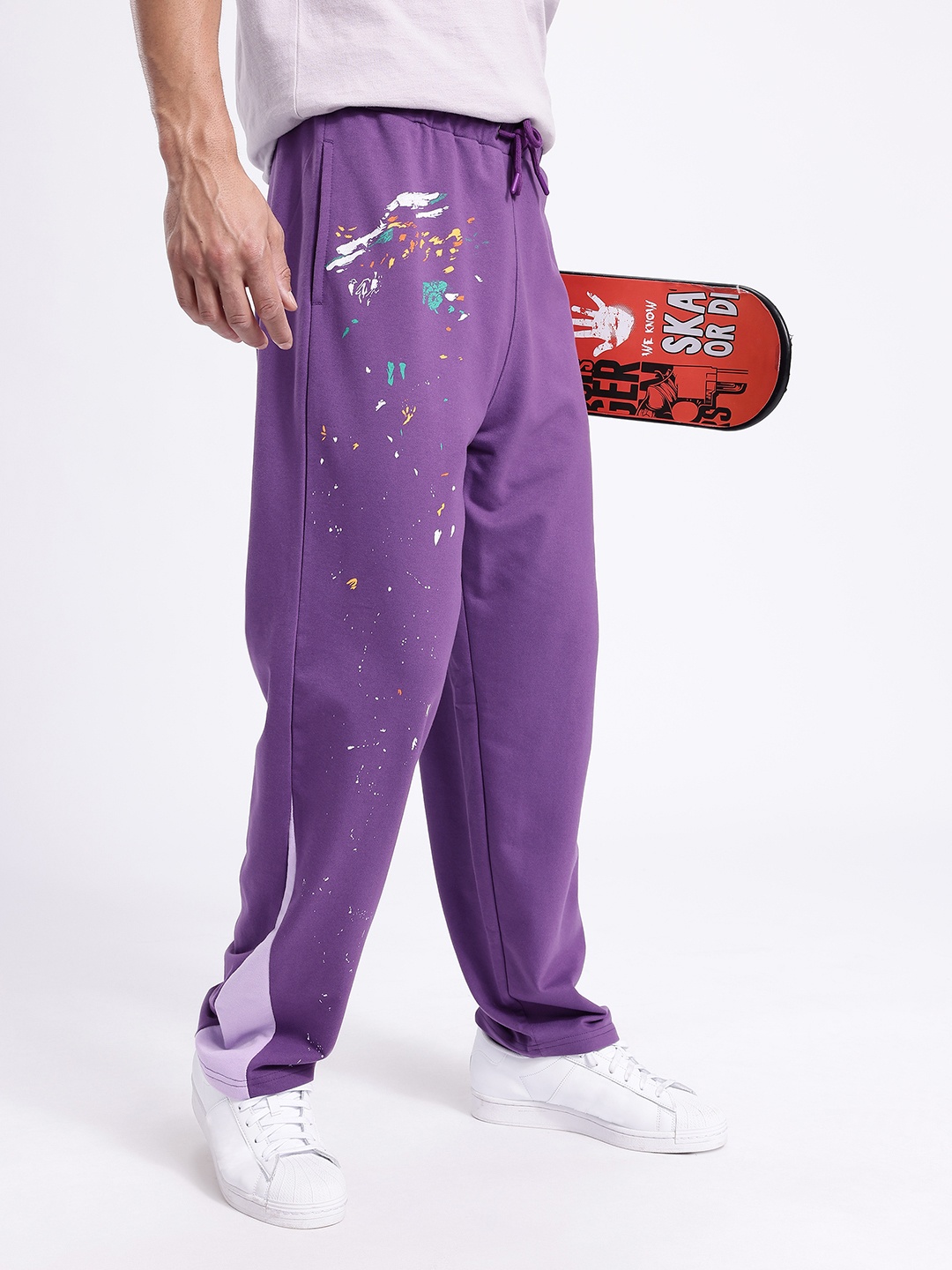 

Kook N Keech Men Printed & Paneled Relaxed Fit Track Pants, Purple