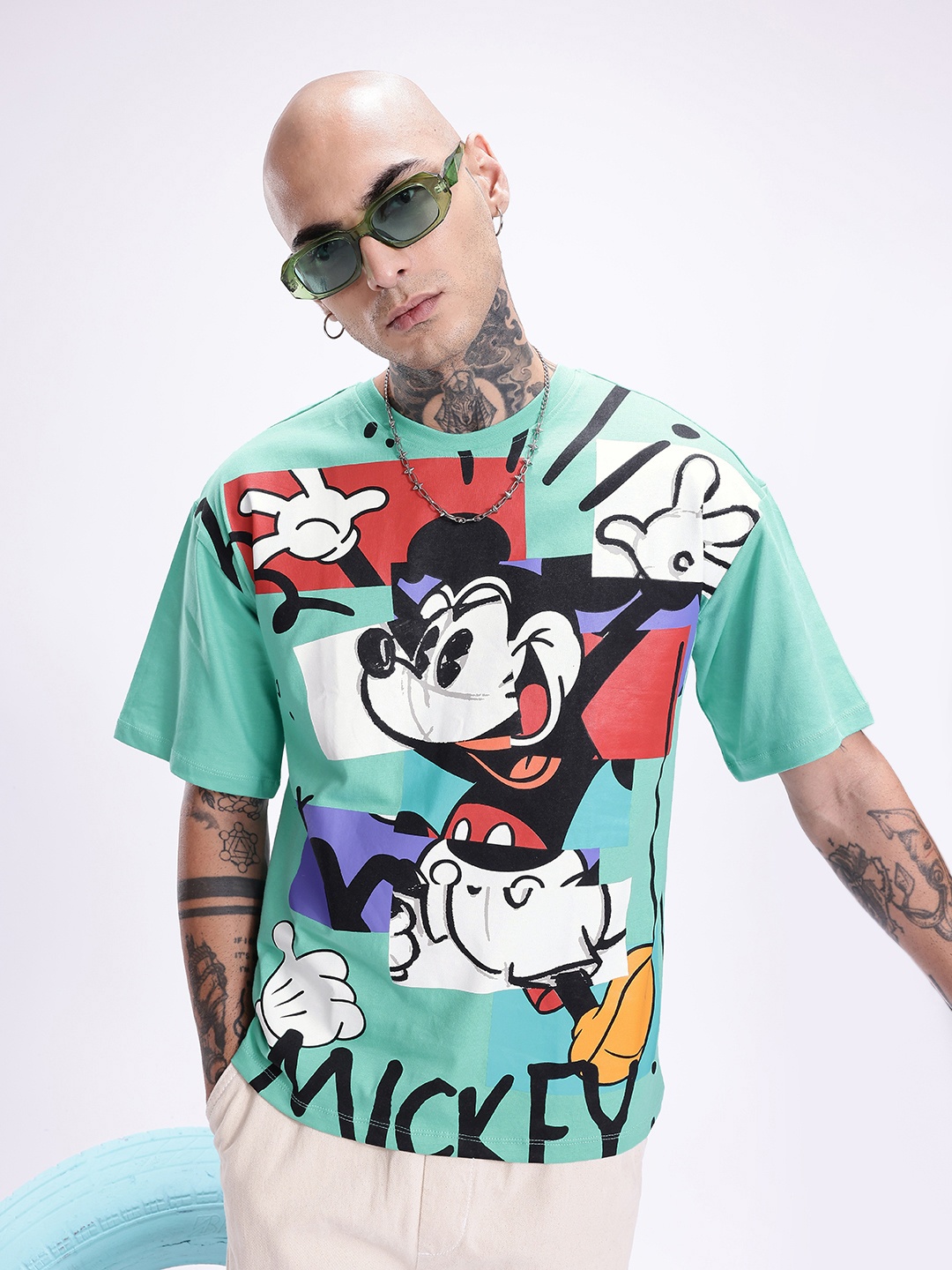 

Kook N Keech Disney Printed Drop-Shoulder Sleeves Oversized Pure Cotton T-shirt, Blue