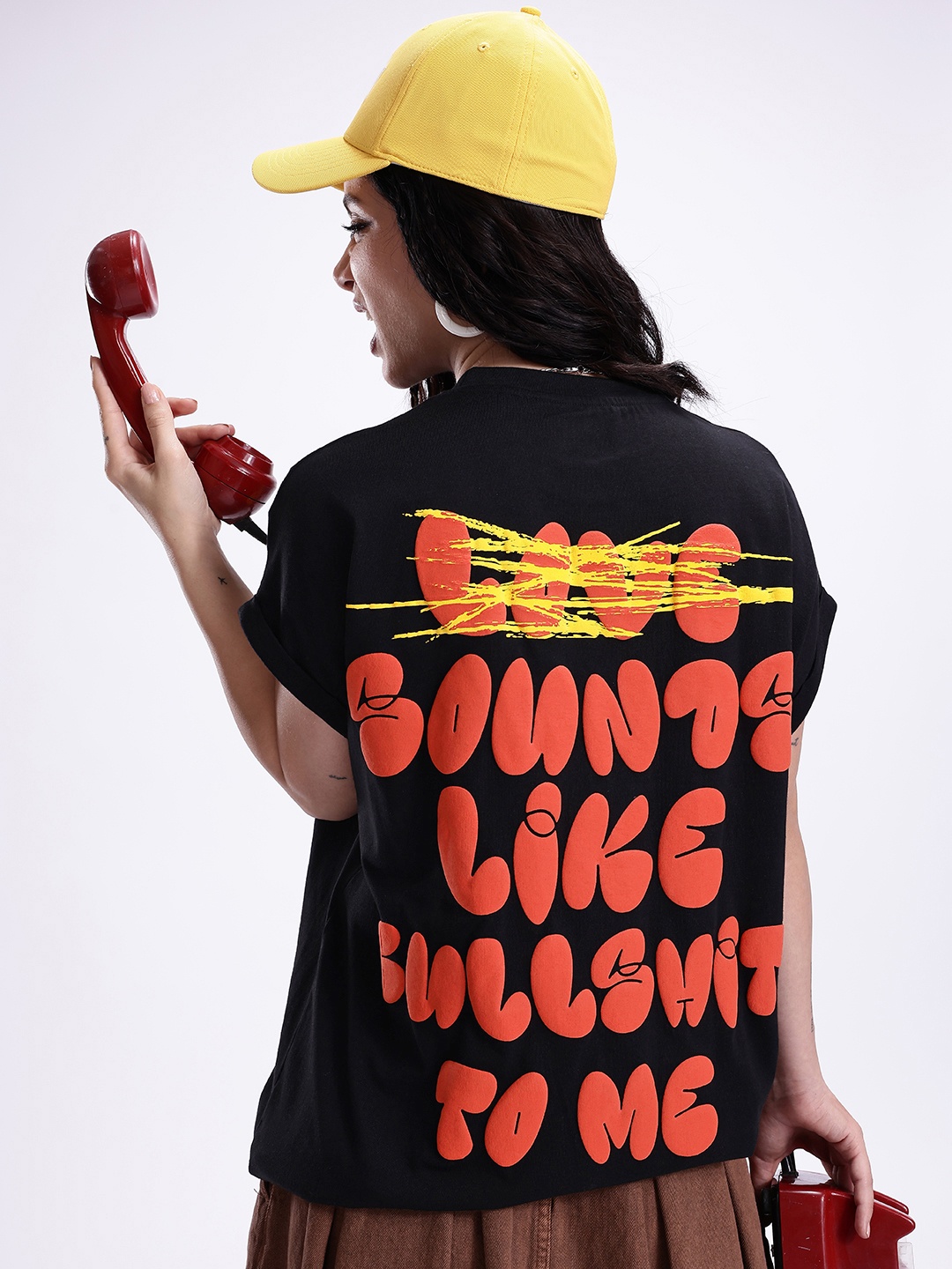 

Kook N Keech Typography Printed Drop-Shoulder Sleeves Oversized Pure Cotton T-shirt, Black