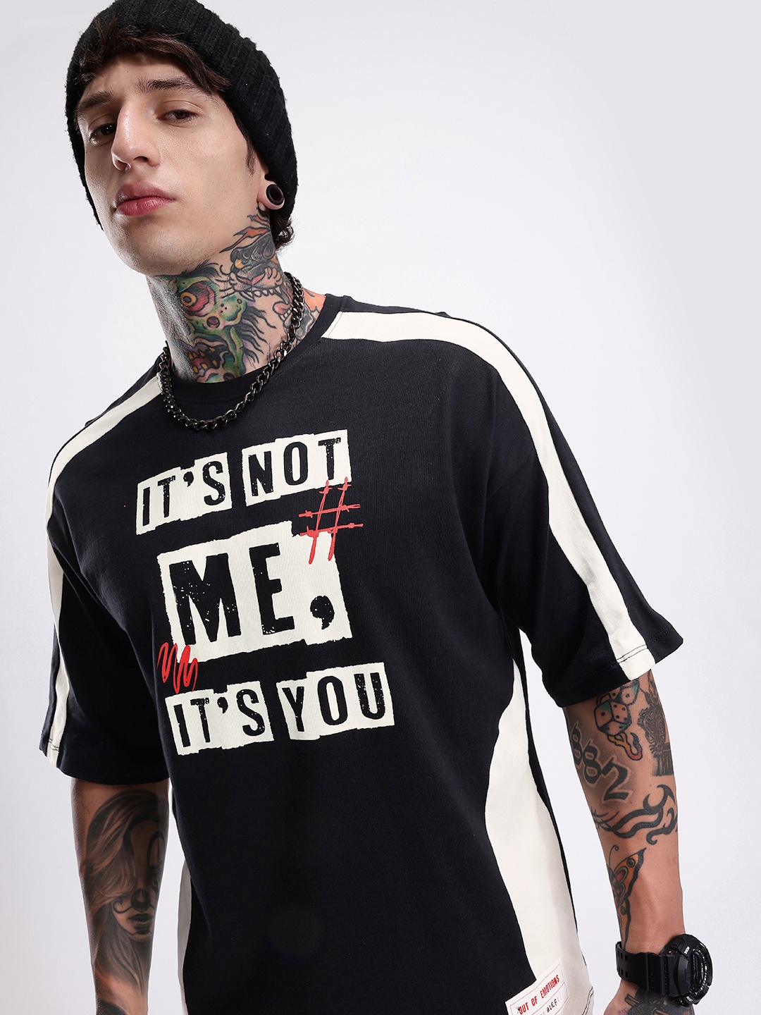 

Kook N Keech Typography Printed Drop-Shoulder Sleeves Pure Cotton T-shirt, Black