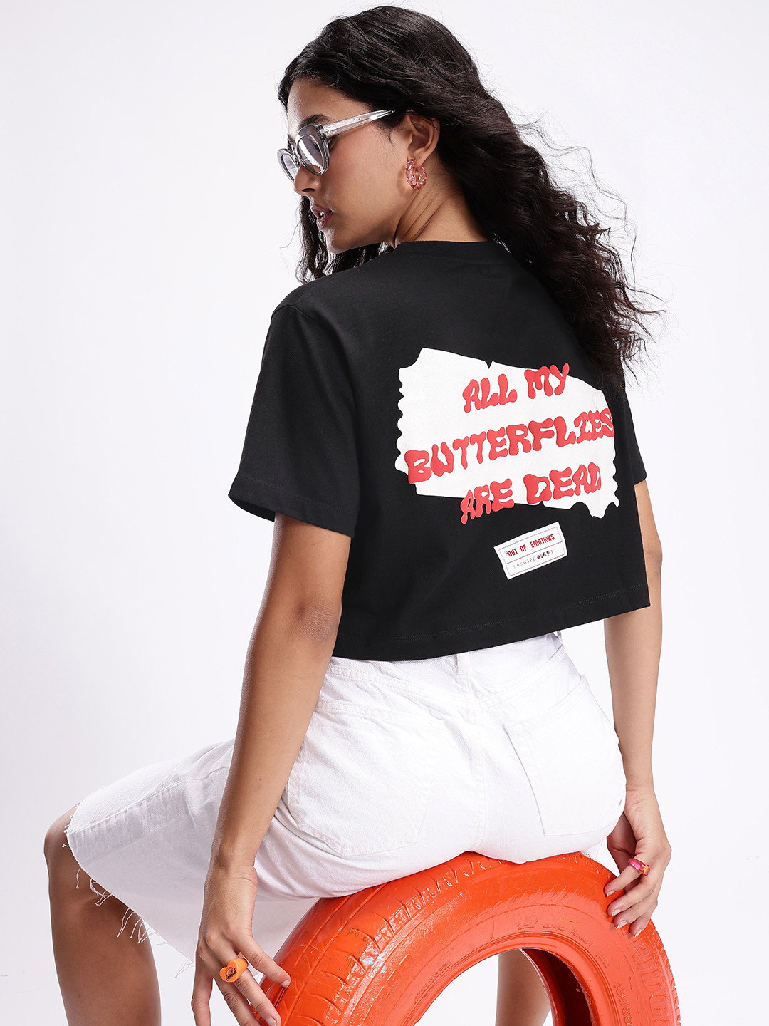 

Kook N Keech Typography Printed Drop-Shoulder Sleeves Pure Cotton Oversized Crop T-shirt, Black