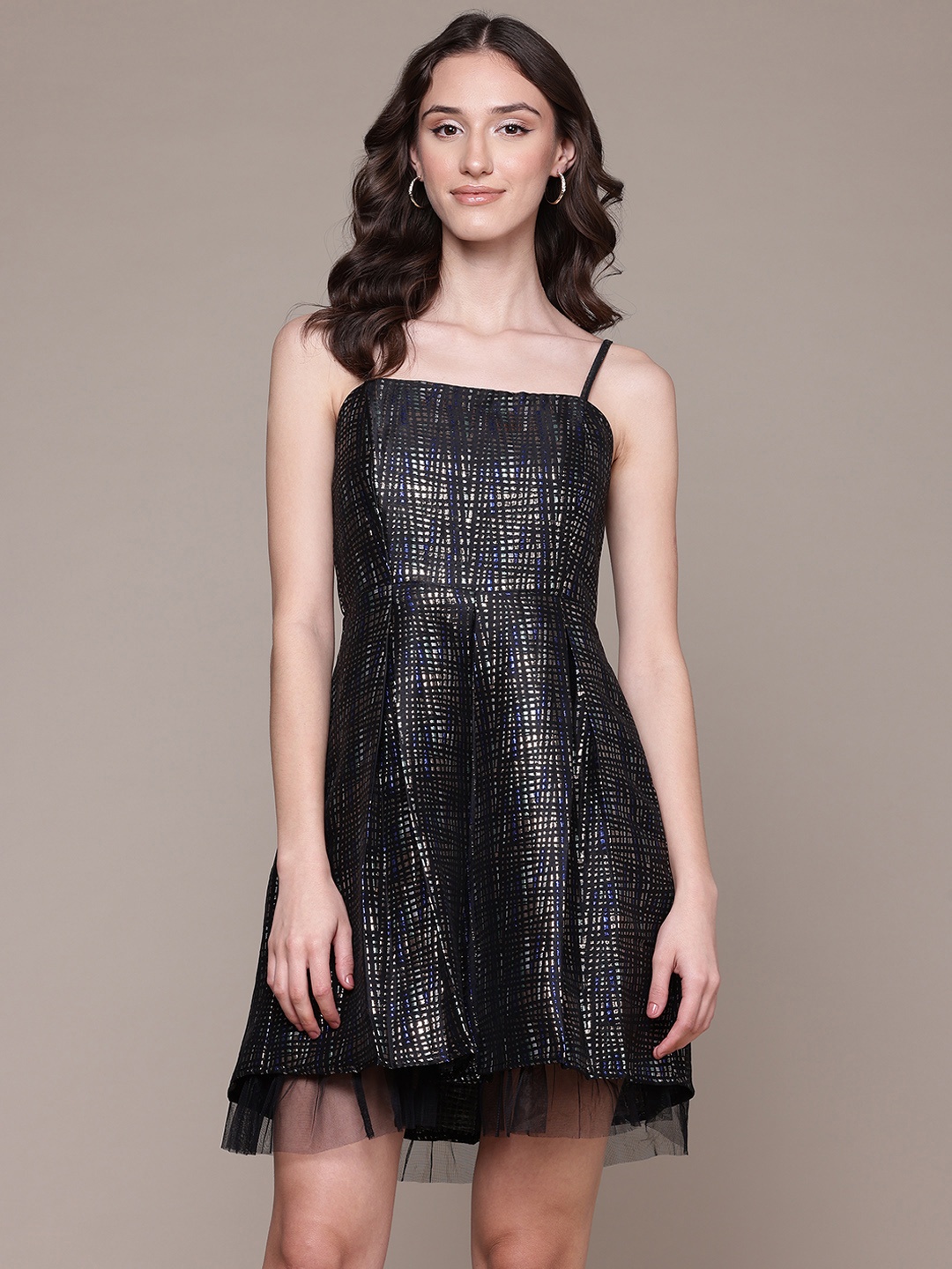 

Label Ritu Kumar Layered Tulle Jacquard Fit & Flare Dress, Black
