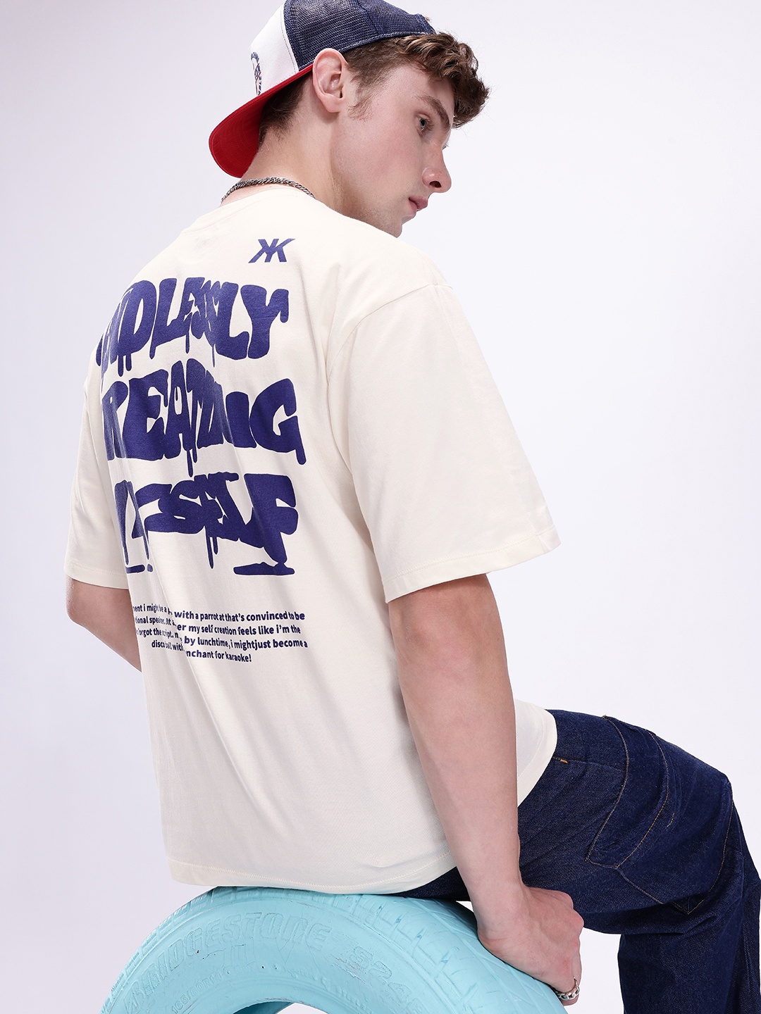 

Kook N Keech Oversized Fit Typography Printed Pure Cotton T-shirt, Cream