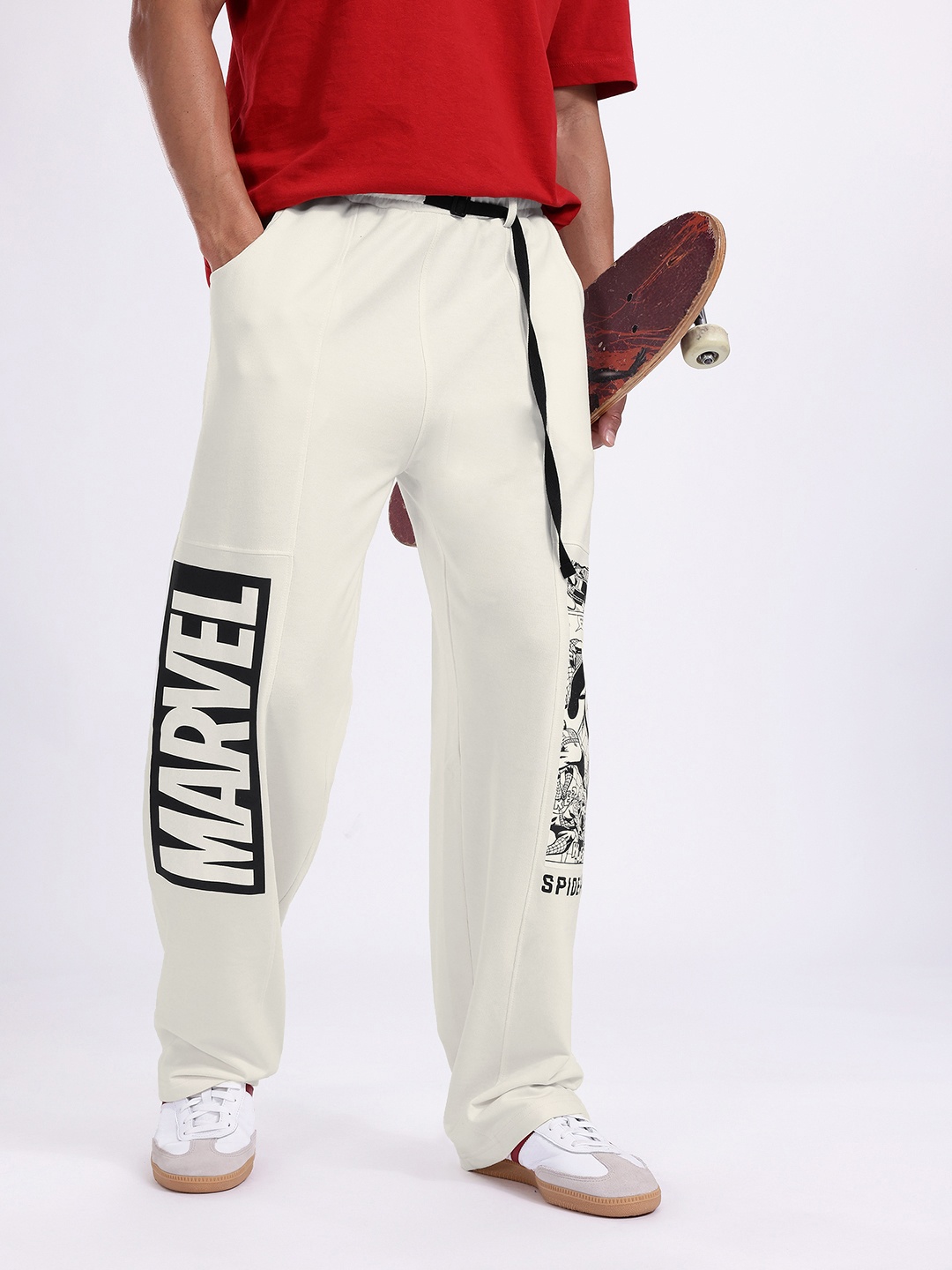 

Kook N Keech Marvel Men Oversize Spider-Man Printed Track Pants, Off white