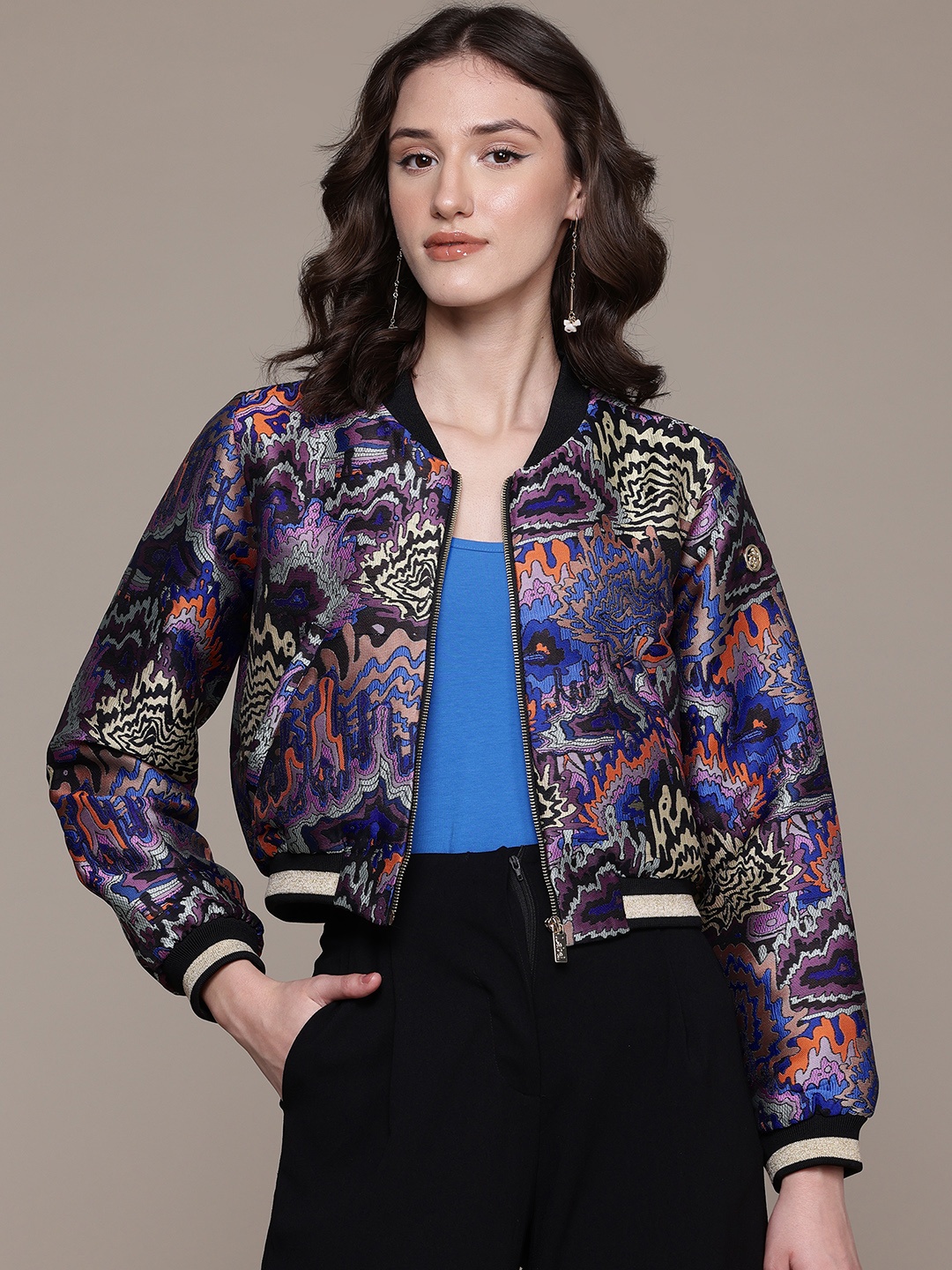 

Label Ritu Kumar Abstract Jacquard Bomber Jacket, Blue