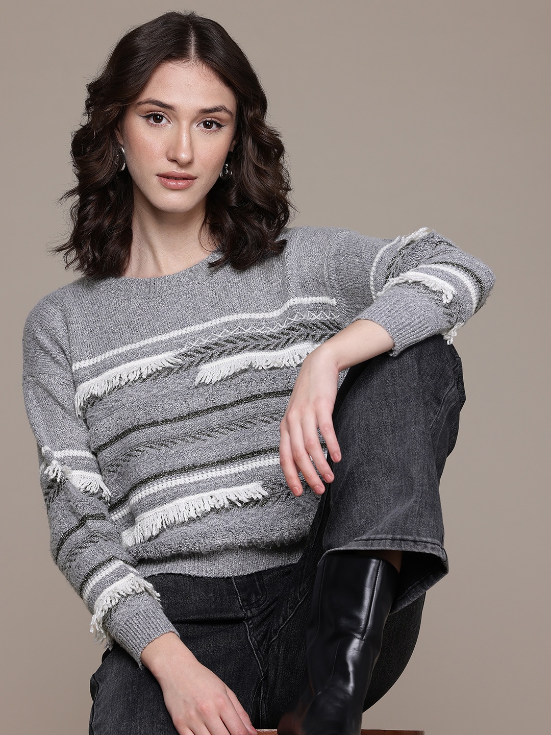 

Label Ritu Kumar Pullover with Fringed Detail, Grey