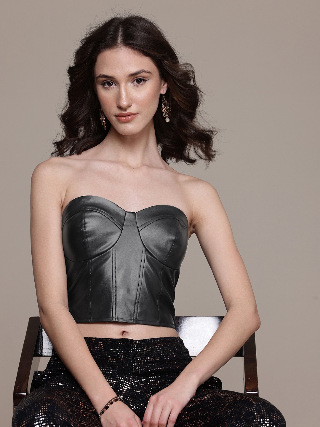 

Label Ritu Kumar PU Coated Corset Top, Black