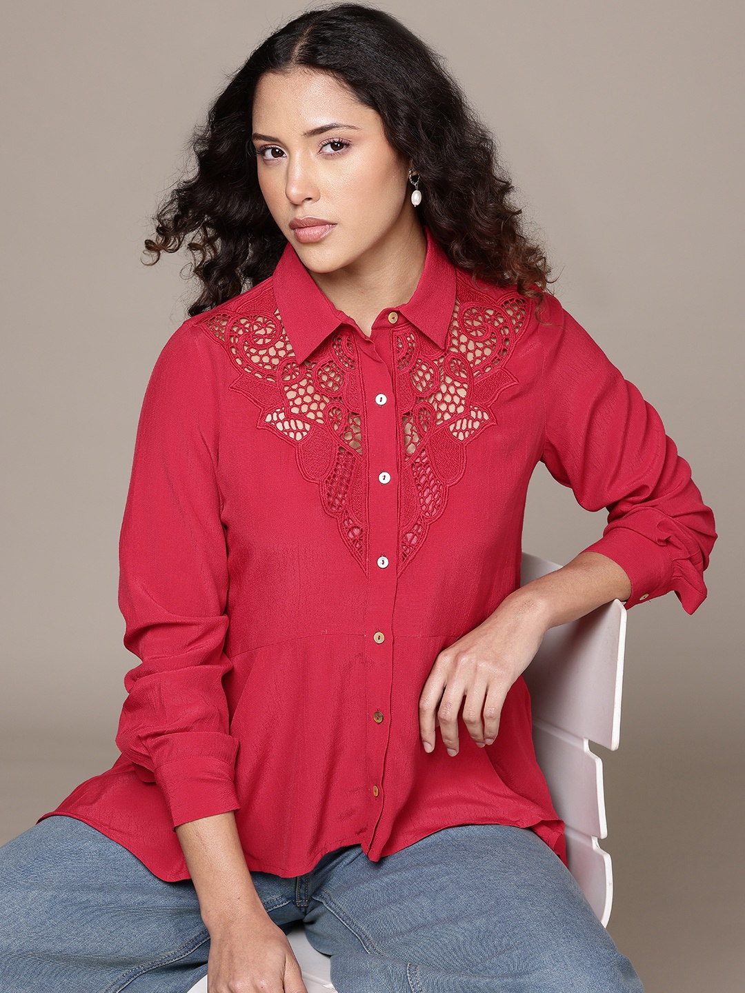 

Label Ritu Kumar Relaxed Casual Shirt, Red
