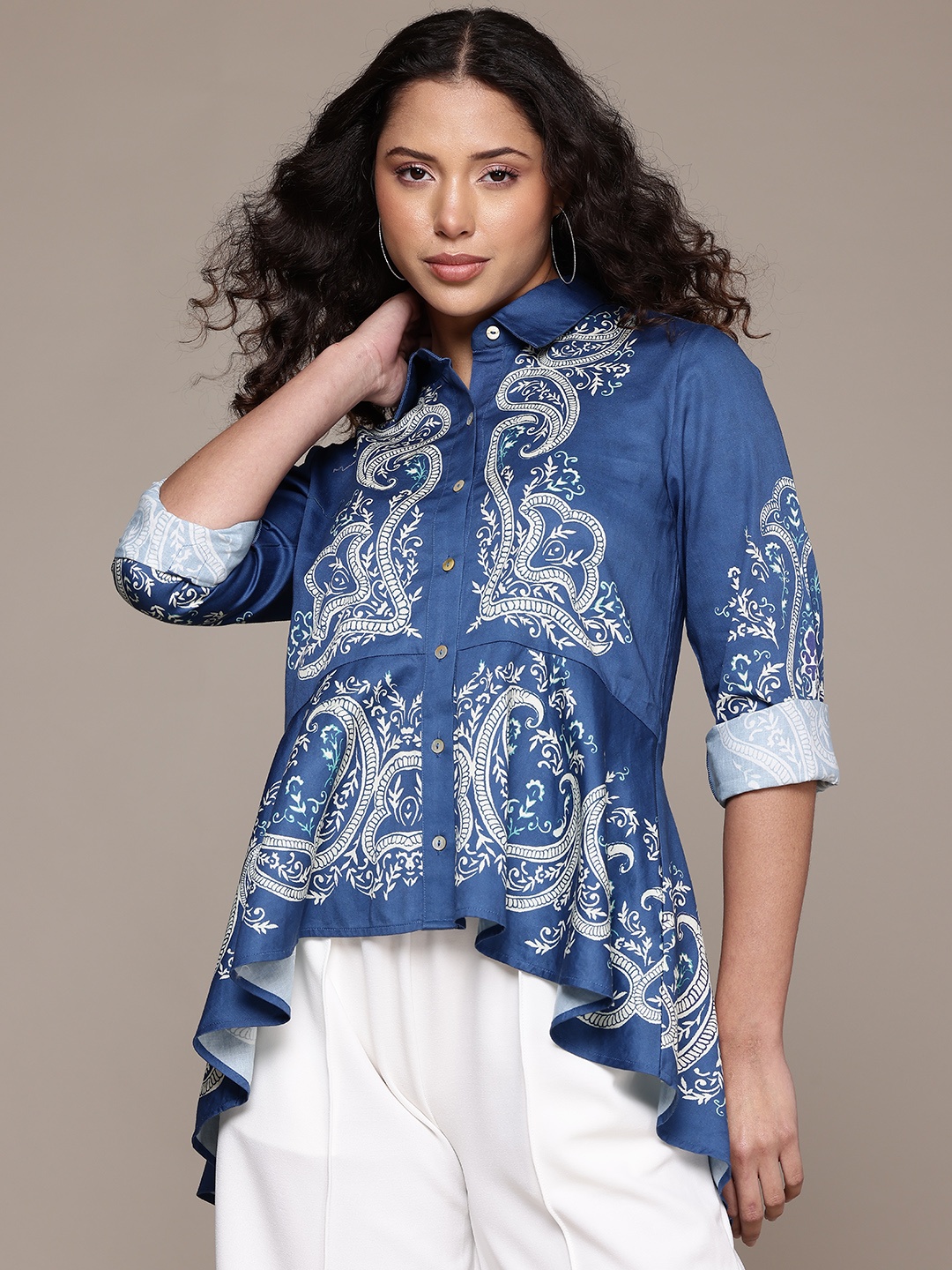 

Label Ritu Kumar Relaxed Printed Casual Shirt, Blue