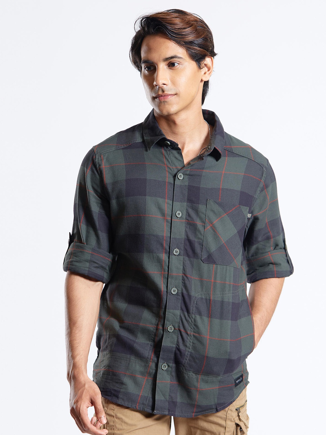 

FORCLAZ By Decathlon Checked Shirt-Collar Formal Shirt, Green