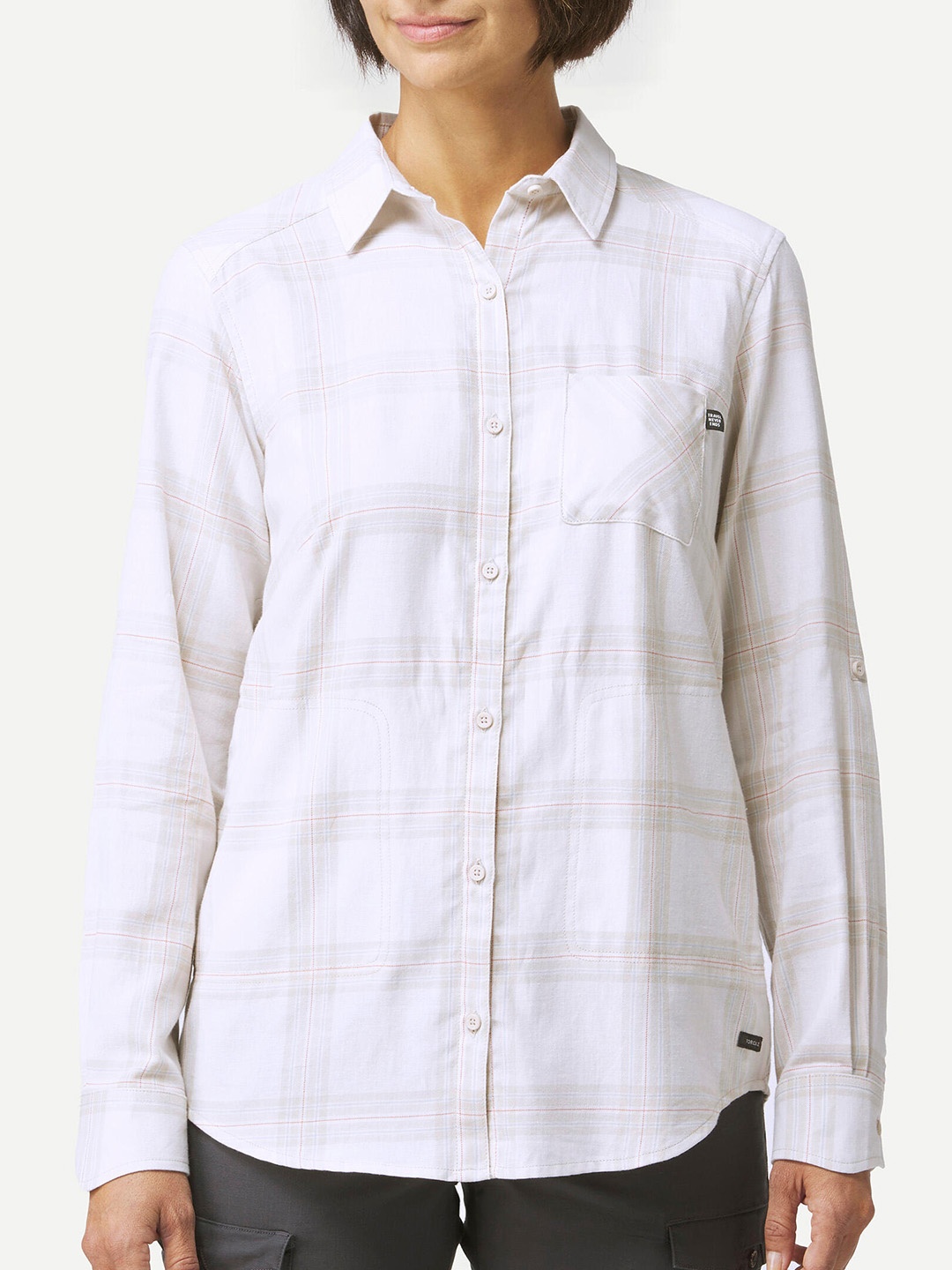 

FORCLAZ By Decathlon Checked Pure Cotton Long Sleeve Shirts, White